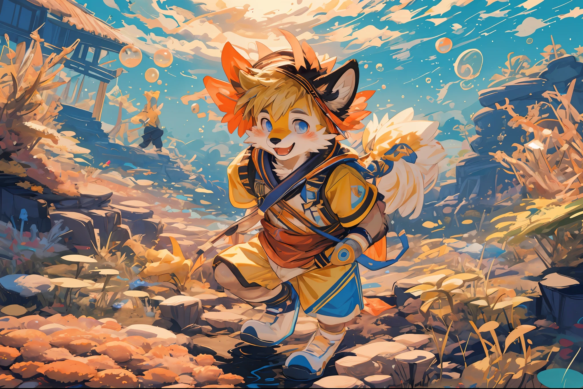 cover_page, highres, top quality, best quality, paid reward available, High-quality illustrations, unparalleled masterpiece, perfect artwork, absurdres, super high resolution, detailed background, Seabed, Coral reef, Bubble, 6+boys, 6+girls, Happy, joyful(Photos of solo travelers)(kemono, furry anthro),