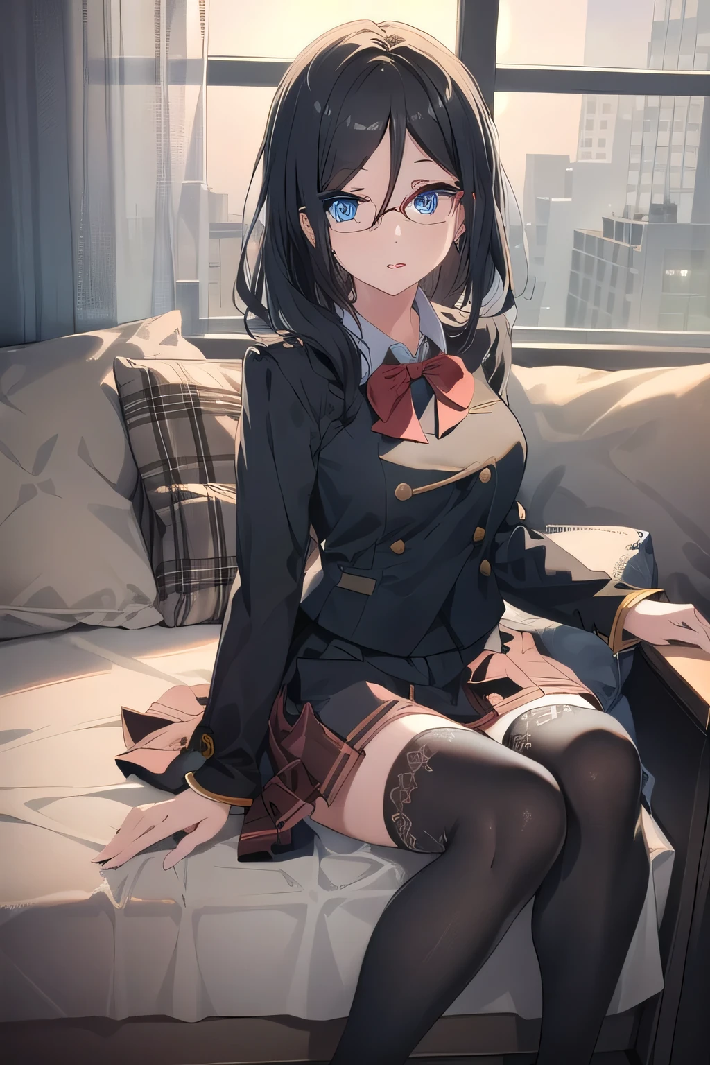 Anime girl sitting on a couch with a book in her hand - SeaArt AI