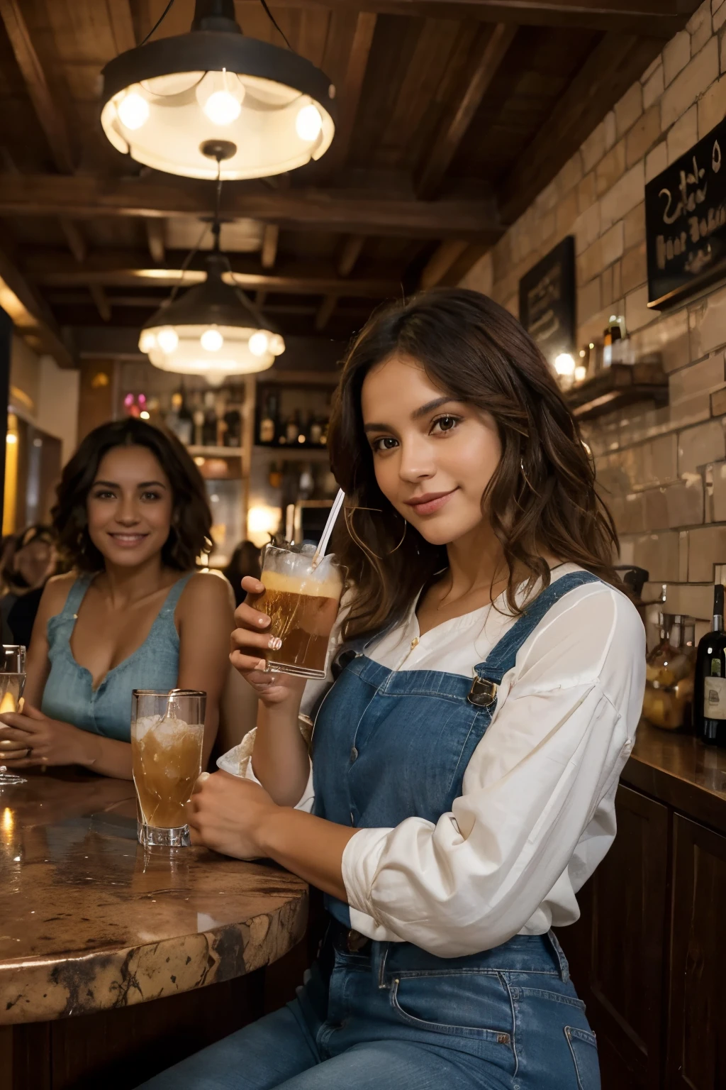 ((Mejor calidad)), ((Obra maestra)), (detallado), perfect face group of 5 25 year old girls in a bar at night sharing their drinks, alegres, lindas y sexys. Dos chicas con cabello liso cafe , 1 rubia de cabello y 2 cabello ondulado de cabello marron, cabellera risada, permanente de cabello ondulado, un afro suave, pelo corto, las 5 sonrientes sexys y mirando a la camara, en foto se pueden apreciar a las 5 chicas perfectamente, cada una con su bebida en mano, visten con estilo, jeans ,chaqueta, vestido ,falda bar moderno, bar juvenil ambiente divertido y luz tenue, foto hiper realista, calidad de camara profesional UHD