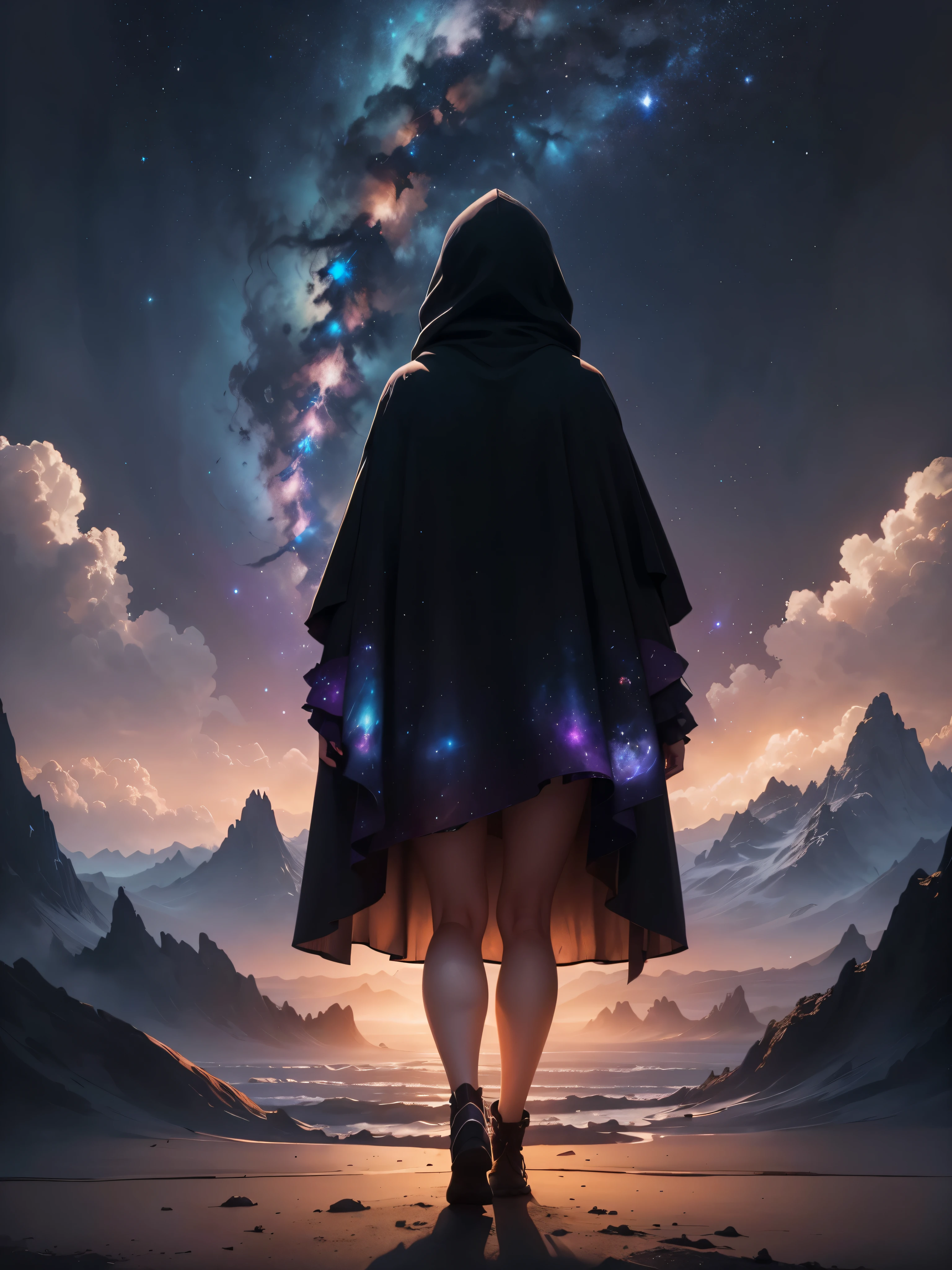 Imagine an image featuring a solitary explorer, cloaked in shadows, standing in the heart of a mysterious and dimly lit landscape that evokes a sense of enigma and purpose. The explorer, illuminated by a soft, ethereal glow, symbolizes an individual on a profound quest for hidden truths within the vast realm of scientific discovery. The swirling patterns around the explorer mirror the orbits of celestial bodies and the intricate paths of particles, but now they carry an aura of mystique, emphasizing the unknown and uncharted territories of astrophysics and quantum mechanics. The explorer's hands delicately grasp strands of DNA, as if seeking the secrets hidden within the very fabric of life. Above the explorer's head, a thought bubble emerges, filled with cryptic mathematical equations and symbols, representing the profound mysteries waiting to be unraveled. The ground beneath the explorer's feet is shrouded in shadows, revealing only glimpses of a diverse ecosystem teeming with elusive flora and fauna, accentuating the mystery and intrigue of biology and ecology. In the background, the cosmic backdrop takes on a darker, more mysterious tone, with galaxies and nebulae cloaked in subtle hues of deep blues and purples. Within the nebulae, ghostly silhouettes of renowned scientists like Galileo, Newton, and Einstein appear, hauntingly guiding the explorer on their solitary journey through the cosmos. To heighten the sense of mystery and significance, imagine a subtle play of light casting intricate shadows, adding an element of suspense to the scene. The spectrum of colors, transitioning from cool blues and purples to warm oranges and greens, becomes a subtle dance of shadows and highlights, symbolizing the delicate balance between the known and the undiscovered. This image portrays the explorer as a lone seeker, driven by an unquenchable thirst for knowledge and the pursuit of a profound truth hidden within the depths of the scientific unknown. It invites viewers