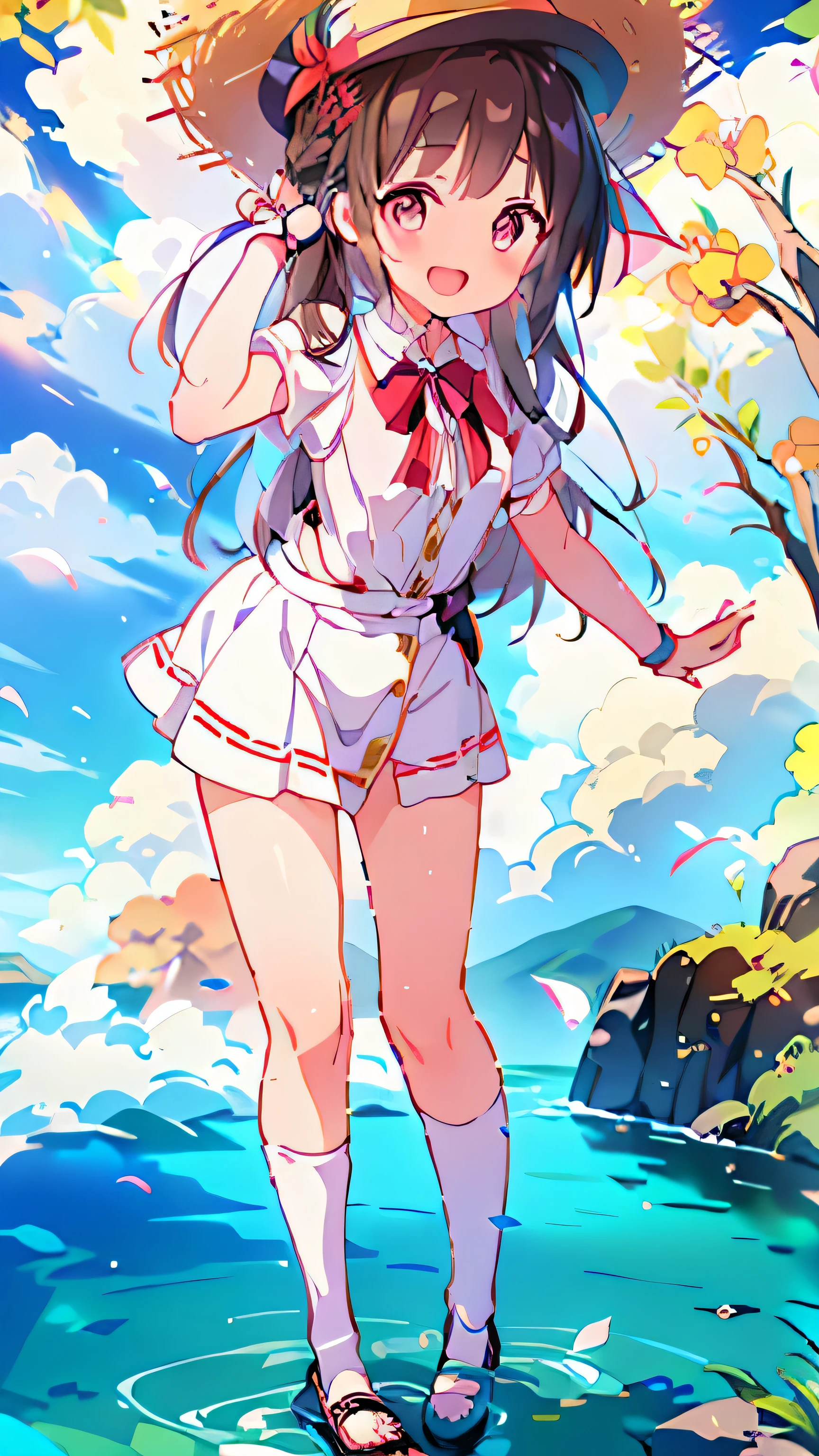 Drawing of a girl wearing a hat and skirt, Girl comic character design, small curve , anime long hair girl, clean anime outlines,,anime full body illustration, perfect lines, full body figure painting, Line art!!, Beichuan Ma Lin fan art, thick Line art, thick line draft