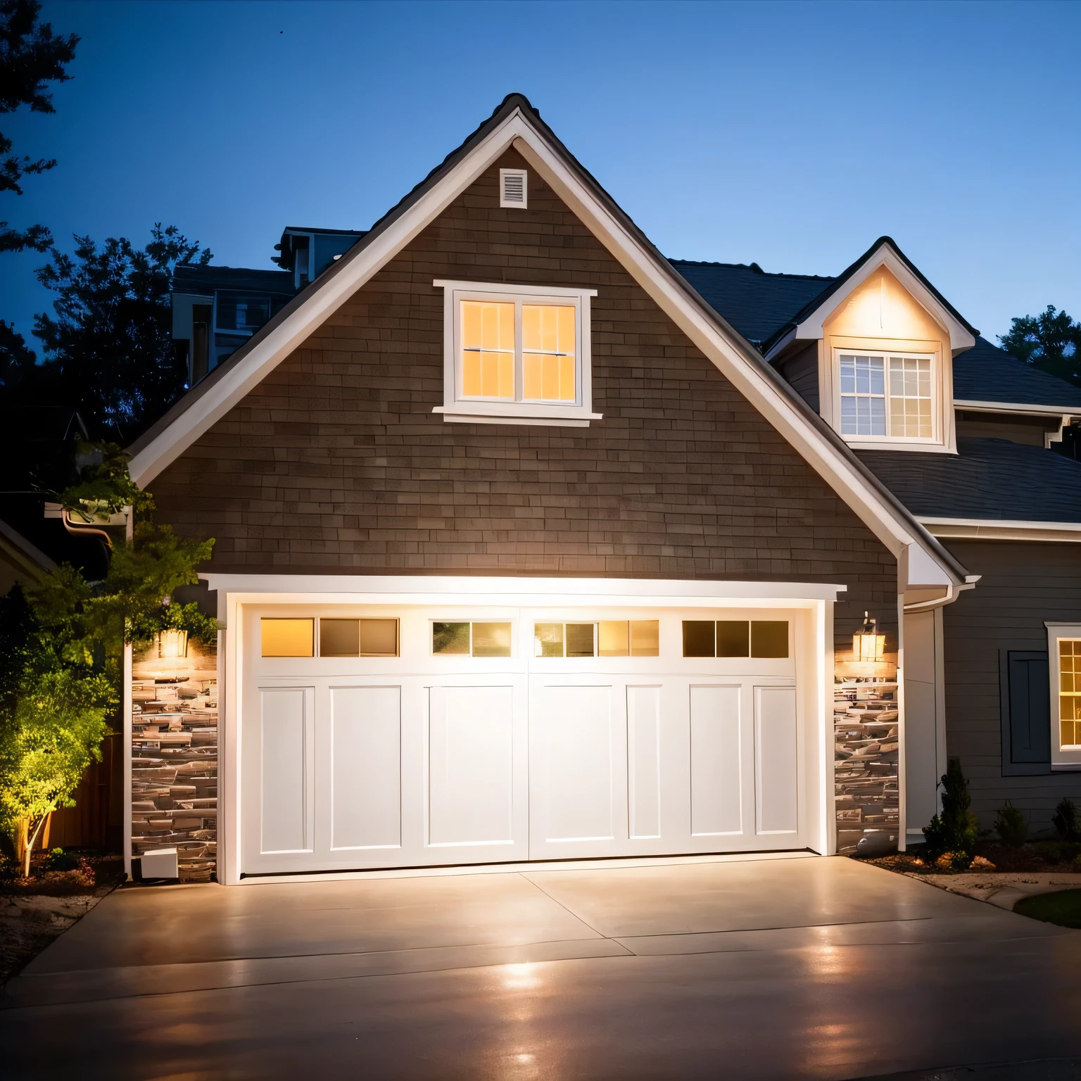 close-up of a house,There is light in front, Top-down spotlight lighting, 90 degree angle spotlight, outdoor lighting, flood lighting, natural beam, very bright white light, outdoor lighting, housing, outdoor lighting, in front of the garage, bright white light, lead, 90 degree spotlight, front lighting,super clear reality