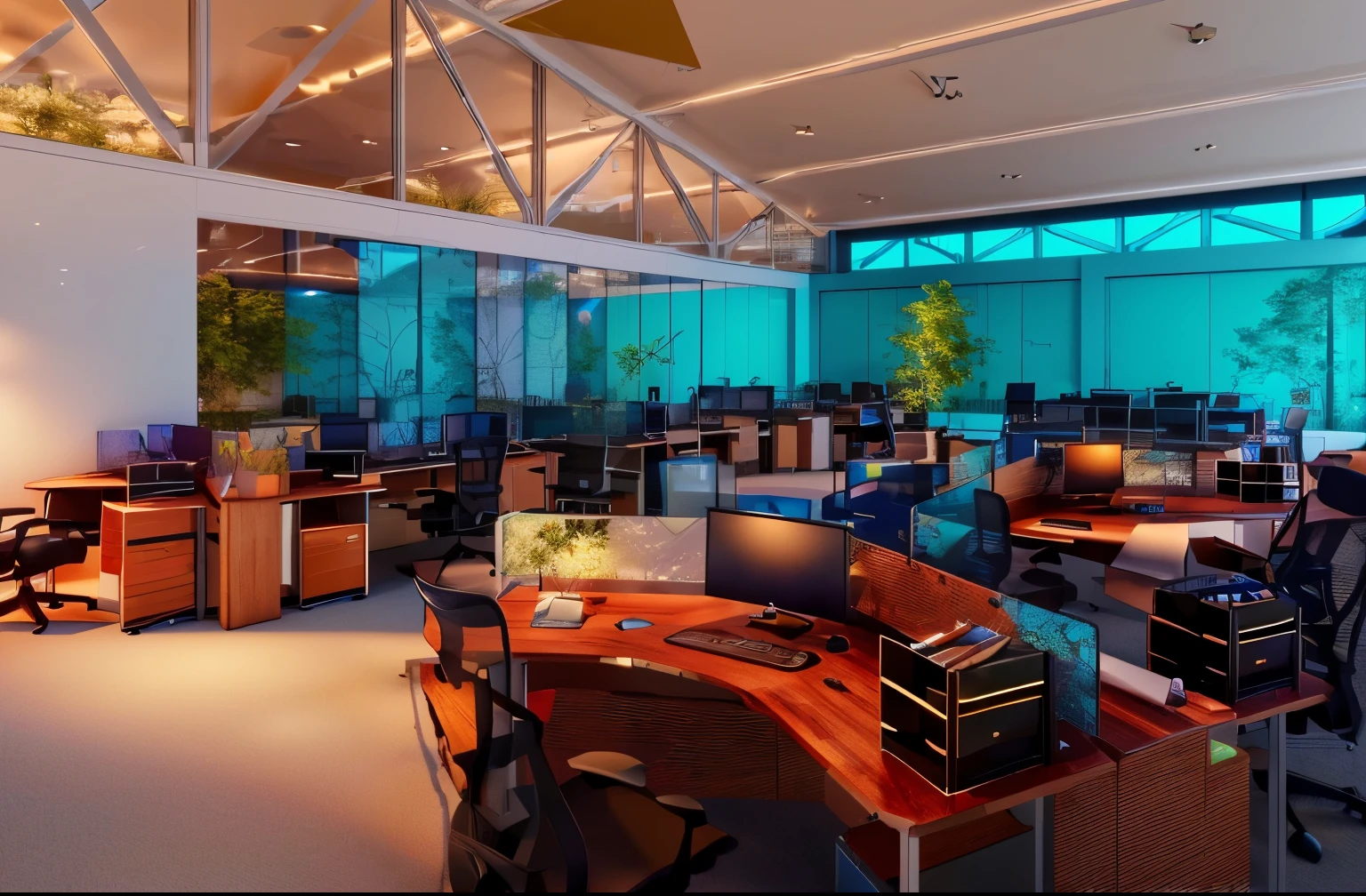 rendering of a large open office with a lot of desks, in a open-space working space, enscape render, sharp focus ilustration hq, fully detailed render, artistation render, rendered in enscape, detailed 3d render, detailed 3 d render, detailed render, very detailed render, sharp hq rendering, sharp foccus ilustration hq, render