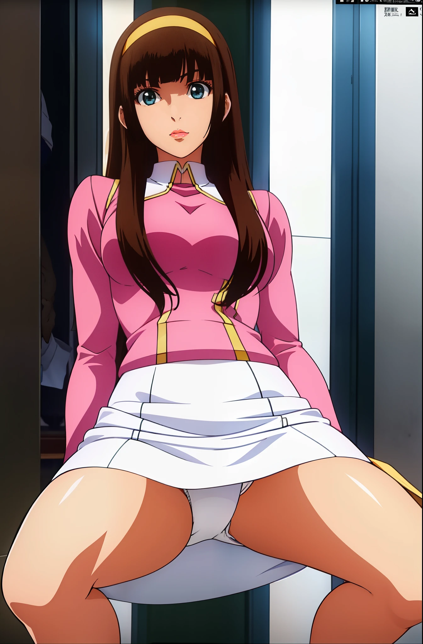 1 girl, Sayla Mass, elegant, table top, Complex, パンツが見えそうなほど短い超ミニskirtのアーミーピンクの制服ワンピース............、pure white panties、Please squat down and show me your white panties.............、超ミニskirt ミニスカではパンツが見えます、white panties、realistic, highest quality, absurd, high facial detail, perfect eyes, 18-year-old, cowboy shot, realization、, Bright colors, pink uniform, skirt、photograph、Gravure shooting style、real image、best image quality、1 girl, Sayla Mass, elegant,spread legs,white pantiesーを見せる, table top, Complex,超ミニskirt、white panties、 realistic, highest quality, absurd, high facial detail, perfect eyes, 18-year-old, cowboy shot, , Bright colors, white uniform, skirt