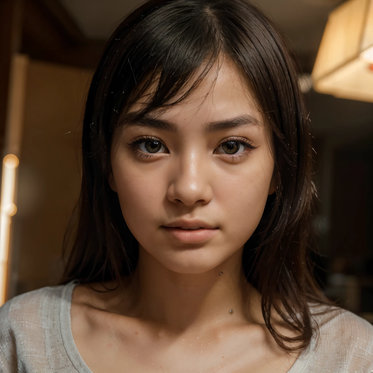best quality, face focus, soft light, ultra high res, (photorealistic:1.4), RAW photo,beautiful japanese young girl who work in kfc, solo, (pupil, lights in the eyes), detailed beautiful face, (),(high resolution detail of human skin texture), indoor, Damask Shirt