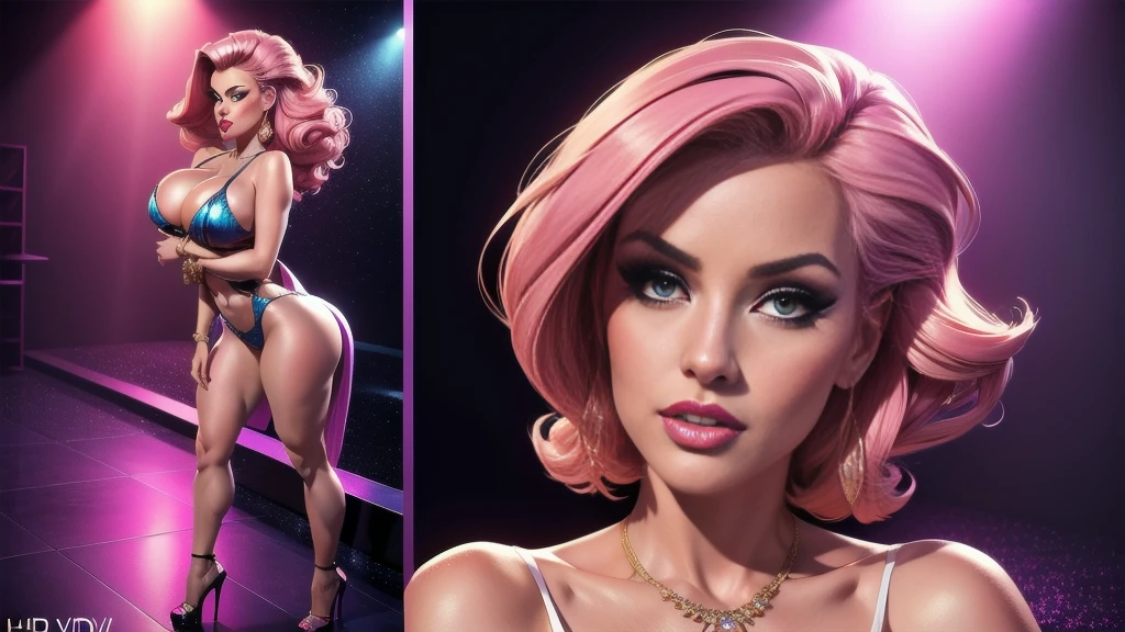 character design sheet of mature bimbo
Medium: detailed illustrations, 3D rendering
Additional details: luxurious jewelry, glamorous makeup, sexy and revealing outfits, high heels, curvy body shape, confident posture, fashionable accessories, stylish hair
Image quality: (best quality, 4k, 8k, highres, masterpiece:1.2), ultra-detailed, (realistic, photorealistic, photo-realistic:1.37), HDR, UHD, studio lighting, sharp focus, extreme detail description, vivid colors
Art style: portraits, seductive, glamorous, fashion, pin-up, burlesque
Color palette: vibrant, bold, rich, pastel
Lighting: soft, flattering, spotlight