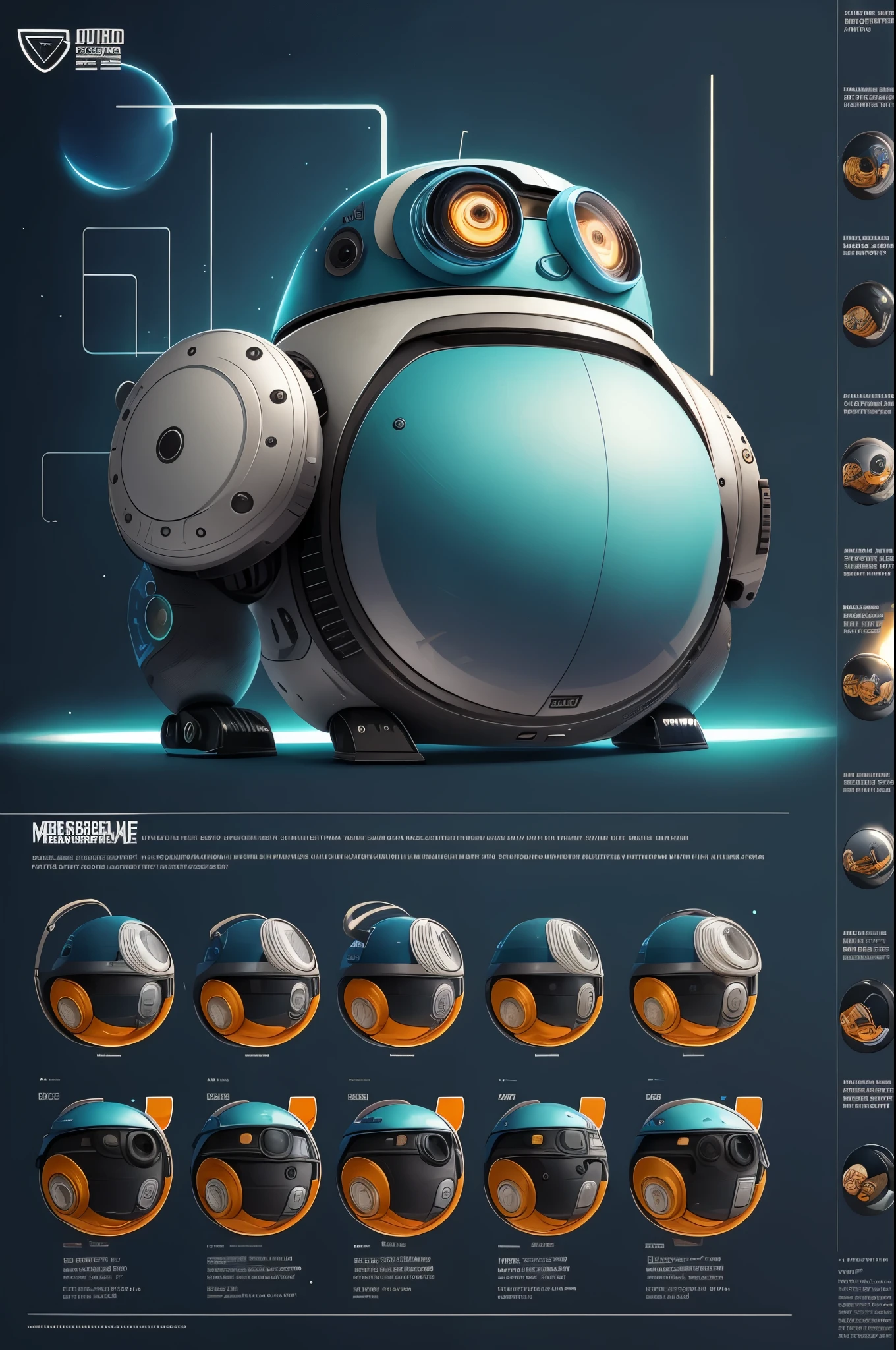 cartoon character,fat and chubby,inspired by Wall-E robot,character design,expressive face,round belly,heightened cheeks,cute and lovable,playful expression,charming smile,large expressive eyes,rounded features,friendly and approachable posture,vibrant colors,soft and rounded edges,expressive body language,playful and energetic attitude,joyful and carefree personality,sparks of curiosity and wonder,futuristic and modern elements,blending of human and robot characteristics,innovative clothing design,quirky accessories and gadgets,endearing and relatable personality traits,seamless integration of technology and nature,happy and lively environment,humorous interactions with other characters,colorful and detailed background,whimsical and imaginative atmosphere,masterpiece:1.2,ultra-detailed,photorealistic,concept art,3D rendering,professional,HDR,studio lighting,vivid colors,(concept art,three sided view,official art,reference sheet,multiple views)