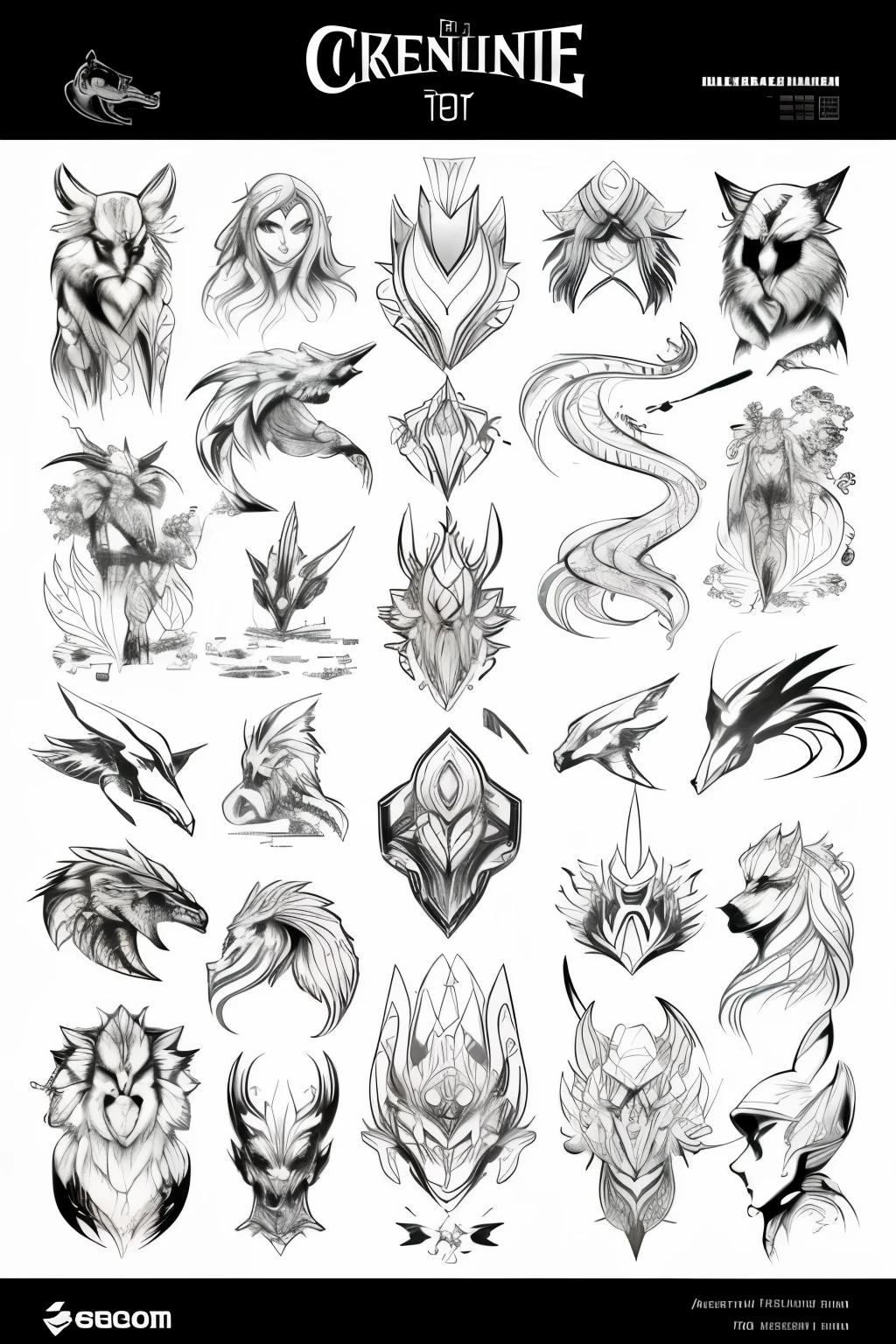 best quality, one stroke line drawing, mysterious creature characters you've never seen before, fantasy, character design sheet, translucent anatomy diagram