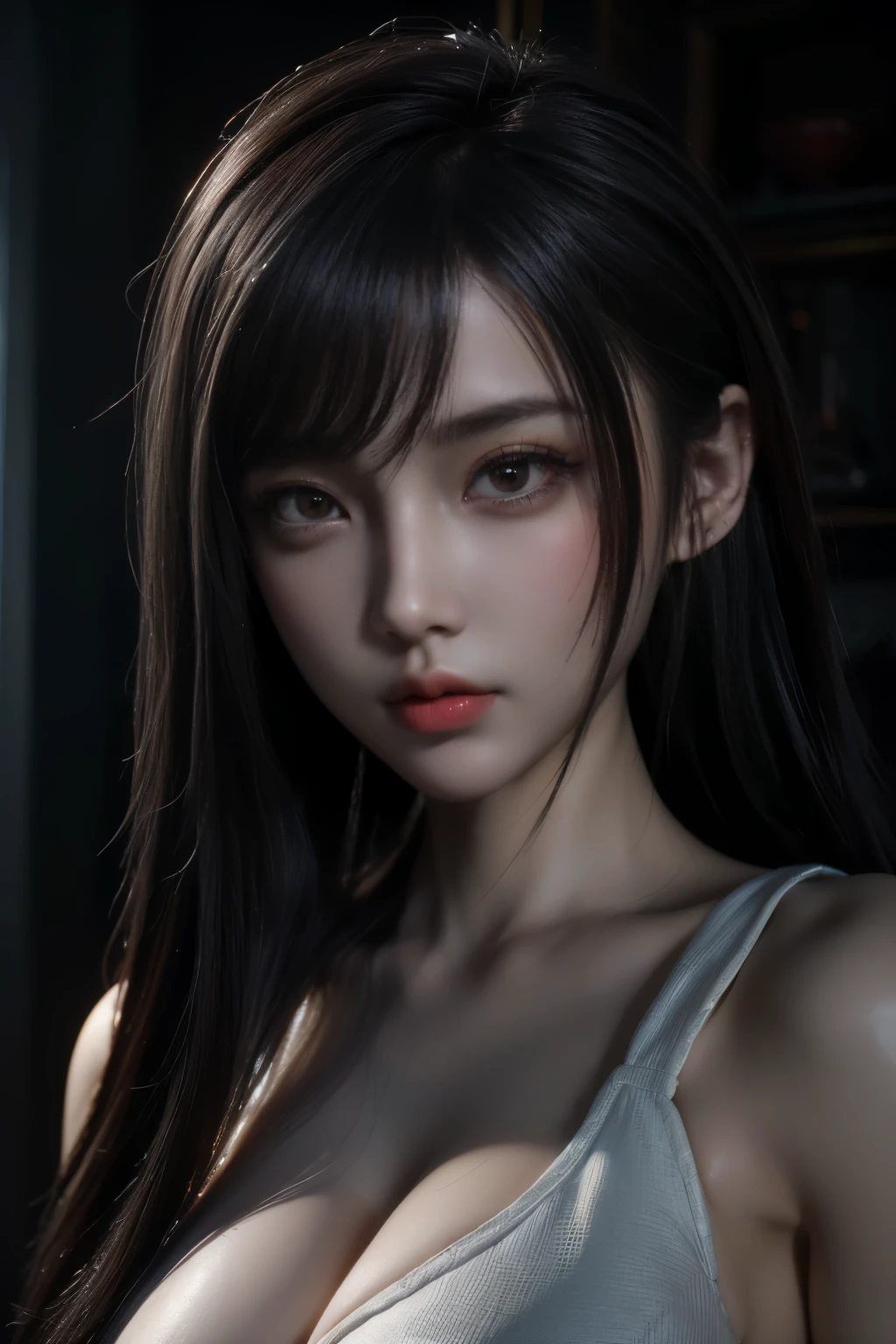 Masterpiece,Game art,The best picture quality,Highest resolution,8K,(Portrait),Unreal Engine 5 rendering works,(Digital Photography),((Portrait Feature:1.5)),
20 year old girl,Short hair details,With long bangs,(The red eye makeup is very meticulous),(With long gray hair:1.4),(Large, full breasts),Elegant and noble,Brave and charming,
(Future armor combined with the characteristics of ancient Chinese armor,Hollow design,Power Armor,The mysterious Eastern runes,A delicate dress pattern,A flash of magic,White),Warrior of the future,Cyberpunk figures,Background of war,
Movie lights,Ray tracing,Game CG,((3D Unreal Engine)),OC rendering reflection pattern