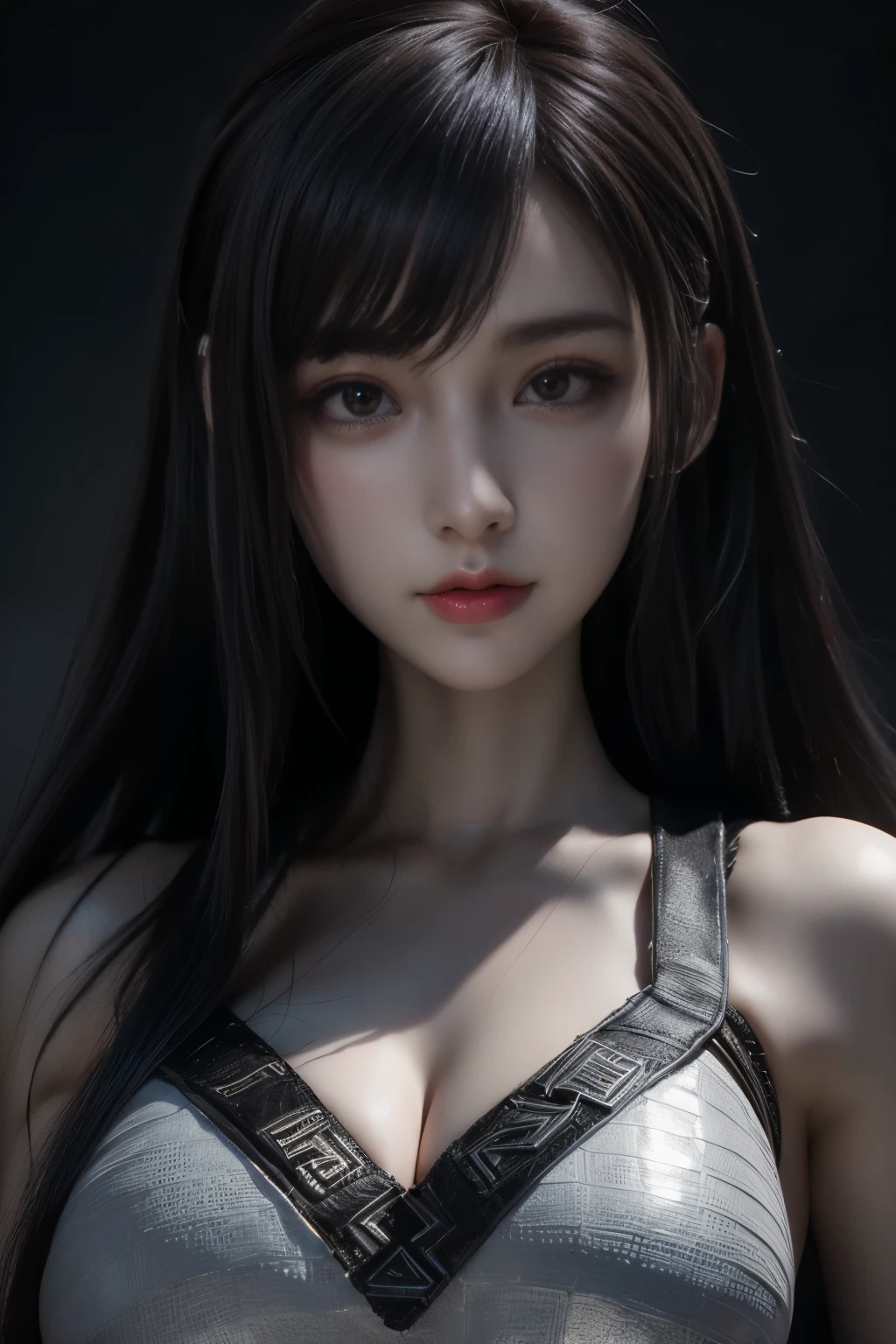 Masterpiece,Game art,The best picture quality,Highest resolution,8K,(Portrait),Unreal Engine 5 rendering works,(Digital Photography),((Portrait Feature:1.5)),
20 year old girl,Short hair details,With long bangs,(The red eye makeup is very meticulous),(With long gray hair:1.4),(Large, full breasts),Elegant and noble,Brave and charming,
(Future armor combined with the characteristics of ancient Chinese armor,Hollow design,Power Armor,The mysterious Eastern runes,A delicate dress pattern,A flash of magic,White),Warrior of the future,Cyberpunk figures,Background of war,
Movie lights，Ray tracing，Game CG，((3D Unreal Engine))，OC rendering reflection pattern