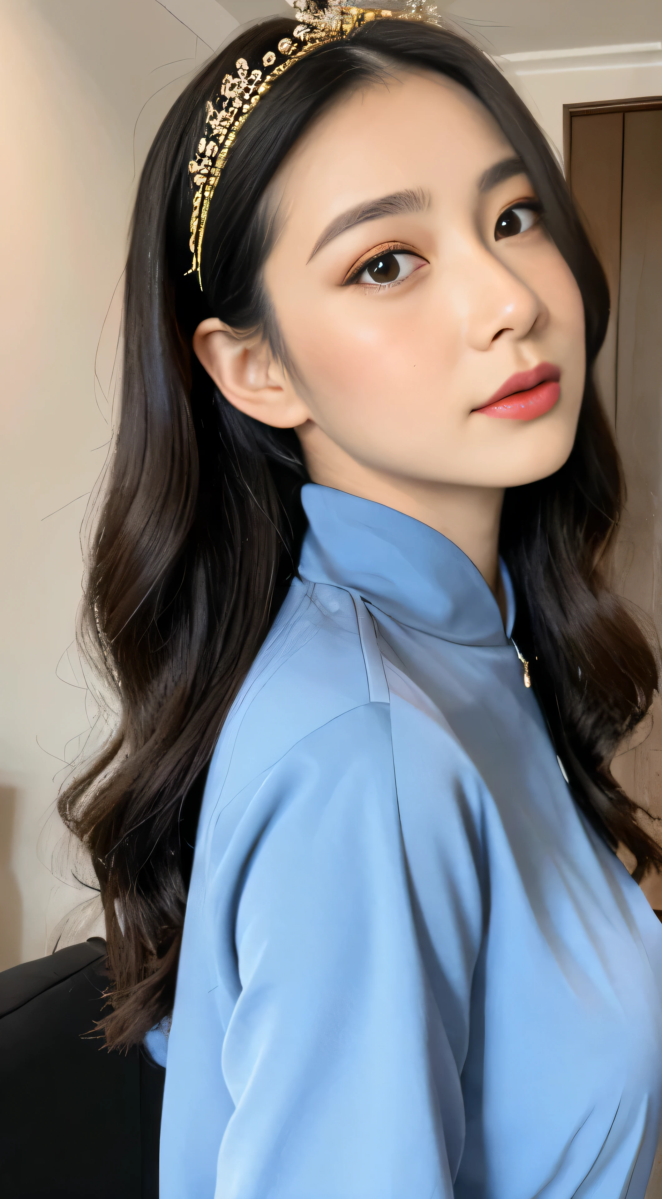 There is a woman in a cheongsam, 2 7 years old, 2 8 years old, 2 9 years old, 3 2 years old, delicate makeup, Ye Wen, 2 3 years old, round face, cute lian, gold tiara, pearl necklace, jade hairpin
