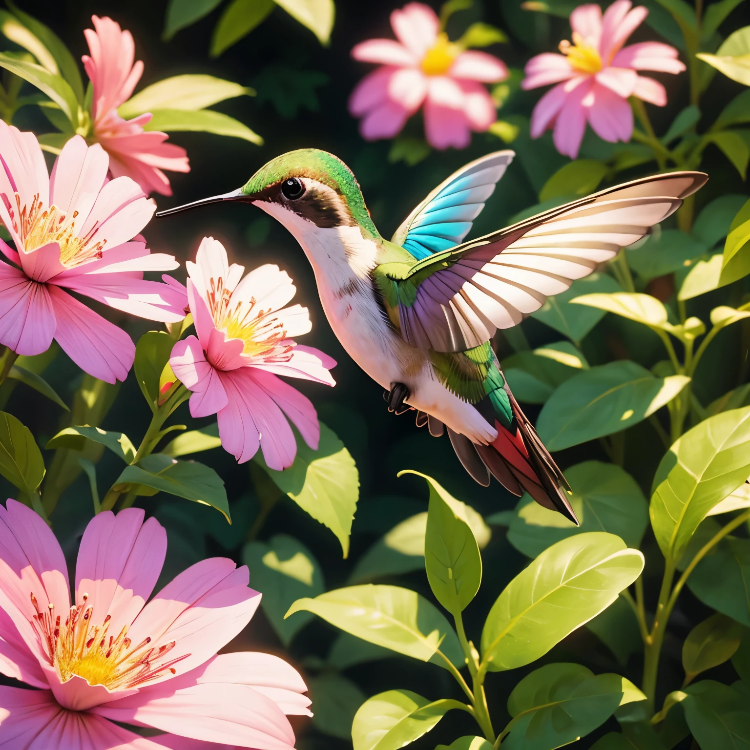 Pretty hummingbird, garden background