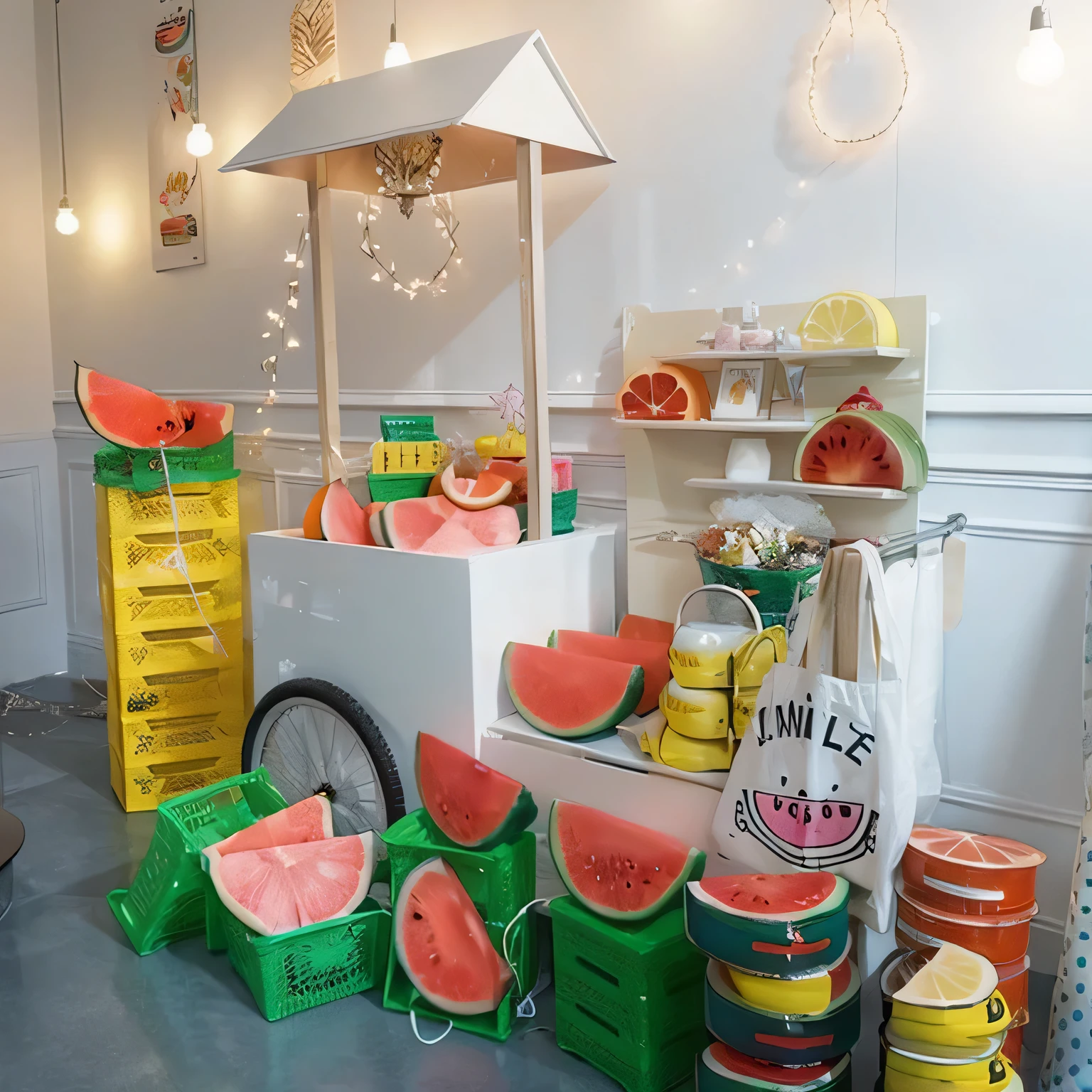 Fruit element display scene，There are a lot of ceramic products，rich and colorful