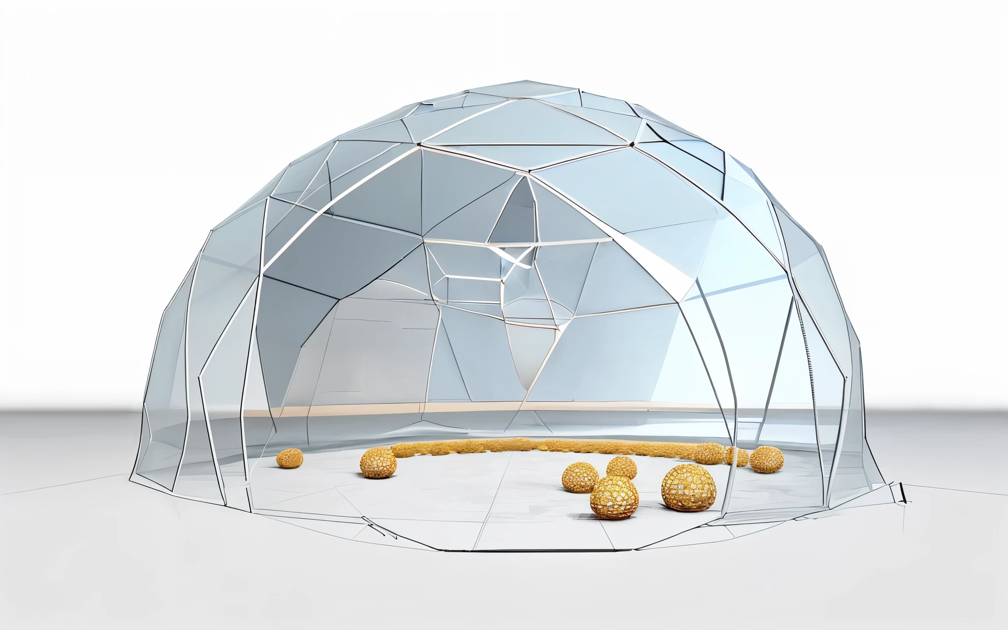以蜂巢内部蜂脾作为灵感的艺术Space installation,Space installation,a dome,The interior is a giant honeycomb shape,