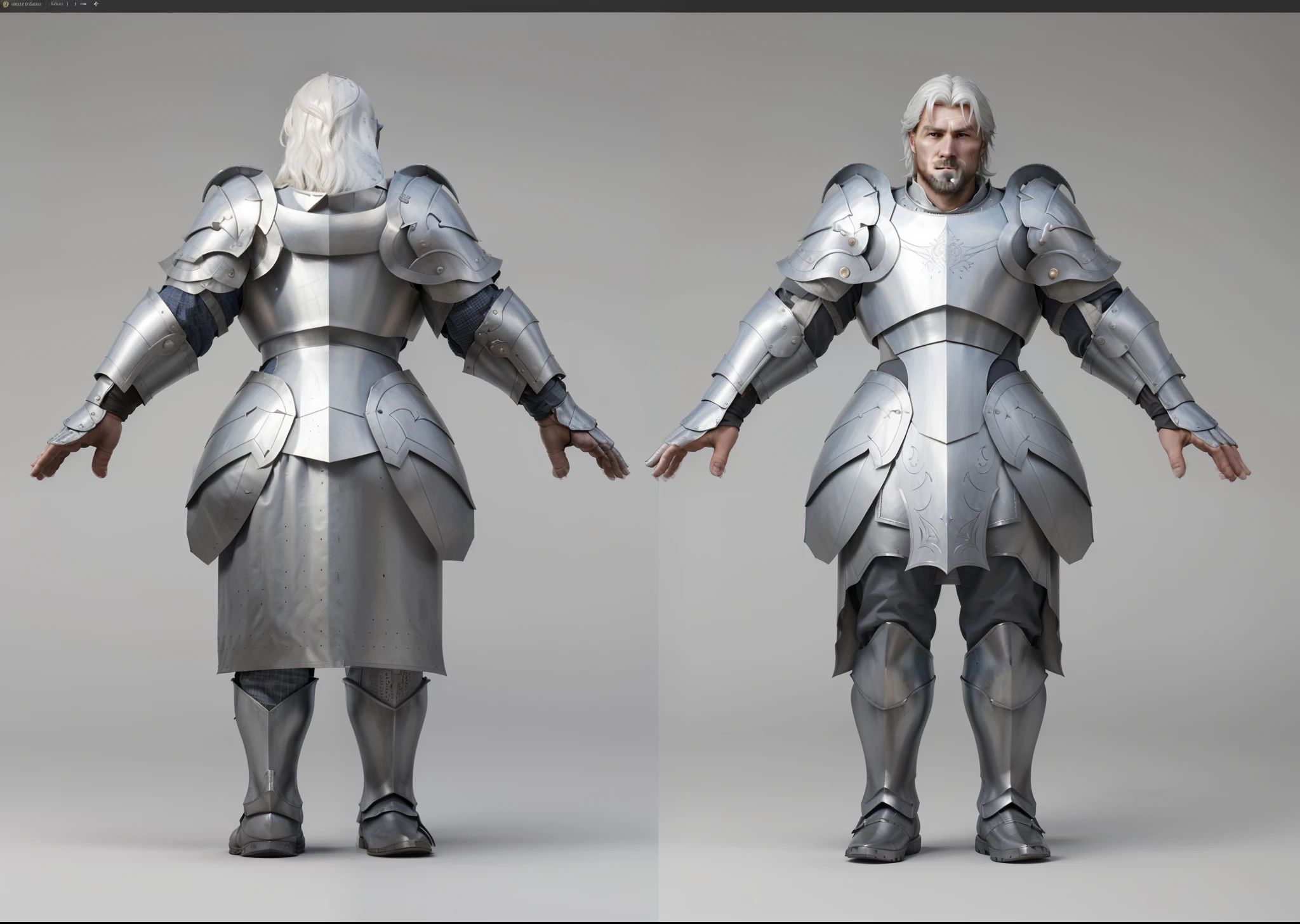 ( Realistic:1.33),(masterpiece:1.1),(highest quality:1.1),(HDR:1) a close up of a paladin with royal moonlit armor , full body concept, detailed full body concept, medieval imperial paladin style character, full body character concept, new costume concept design, full body details, detailed full body concept art, full character body, character model sheet turnaround, fullbody shot turnaround, concept character sheet, full body concept art, reference model sheet , full body concept art, royal medieval style character, game character design, concept character, full body character concept art, 3d character reference sheet, male, video game character concept, detailed character design, character sheet, character model sheet turnaround , front and back, front and back, Imperial paladin armor, white costume, medieval white Gambeson sleeve, (steel boot armor), gambeson, moonlit shoulder armor, grey clean background, 3D character