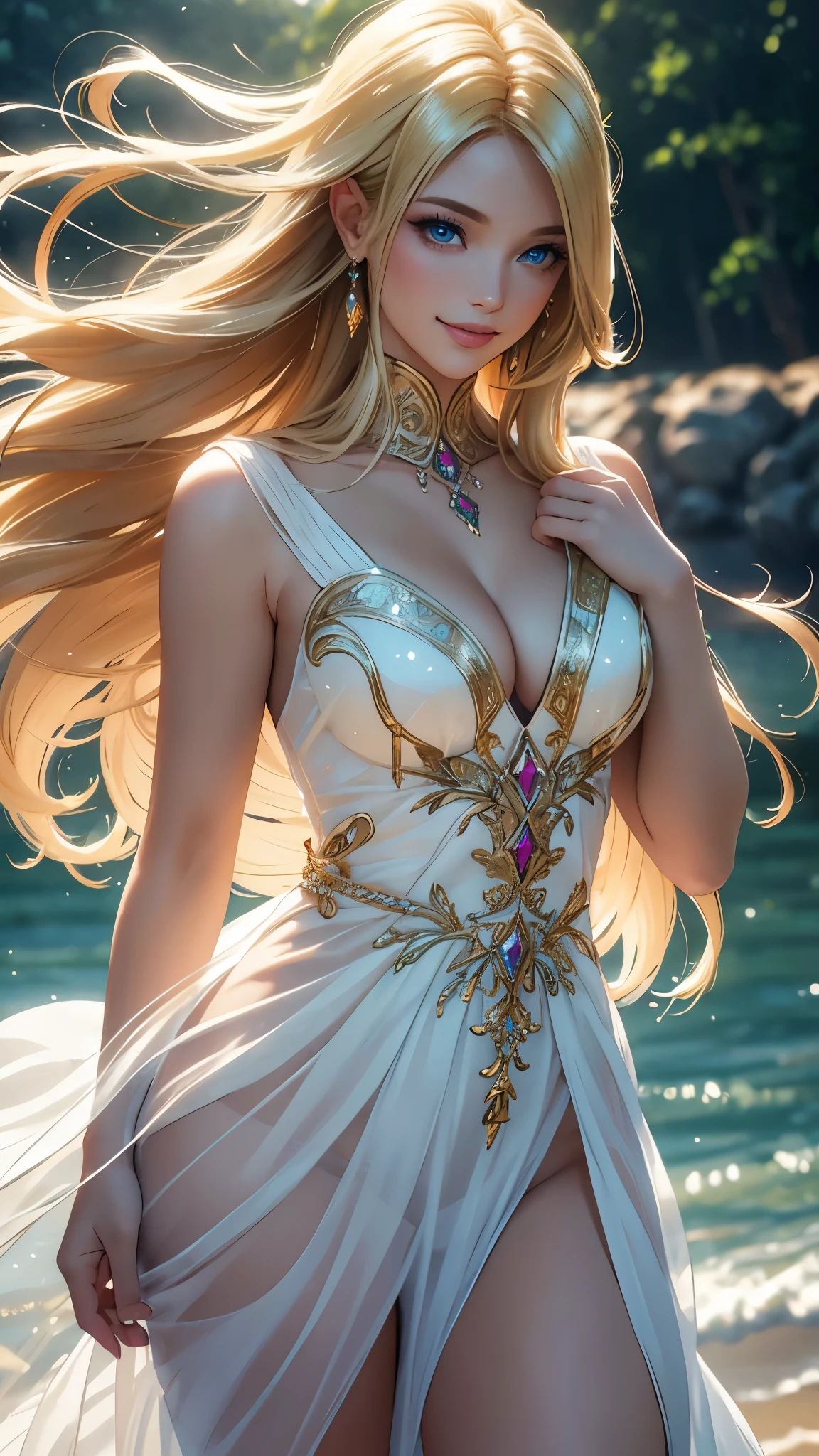 (best quality,ultra-detailed,photo-realistic:1.37),bright and vibrant colors,studio lighting,playful expression,stylish makeup,long blonde hair flowing in the wind,alluring eyes,glossy lips,sexy pose, Italy, 2024, smiling in a confident and seductive way,posing for a professional photoshoot,shallow depth of field,highlighting the main subject,soft natural lighting,creating a dreamy and magical atmosphere.