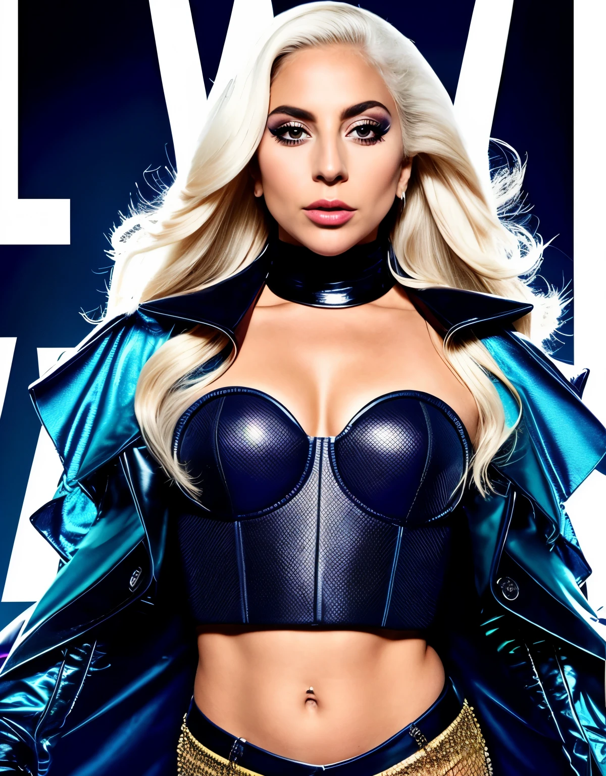 Lady Gaga Photo with Snakeskin Print Dress, 4K Texture, Long Hair, High Quality, Extravagant Hairstyle, Original Album Cover, Futuristic Image, 8k Image, Futuristic, High Image Quality, At Night, Hair Accessories, 8k Image, High Quality Realistic Face, Full Body, Different Body Poses, Detailed Face, Defined Features,HD