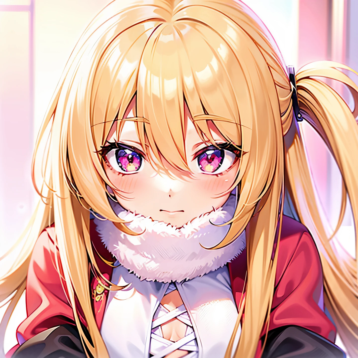 anime girl with long blonde hair and pink eyes staring at the camera, anime best girl, anime visual of a cute girl, anime girl named lucy, extremely cute anime girl face, kinmoza!, anime hi-fructose, yami kawaii, cute anime face, anime moe artstyle, nagatoro, perfect anime face, rei hiroe, in an anime
