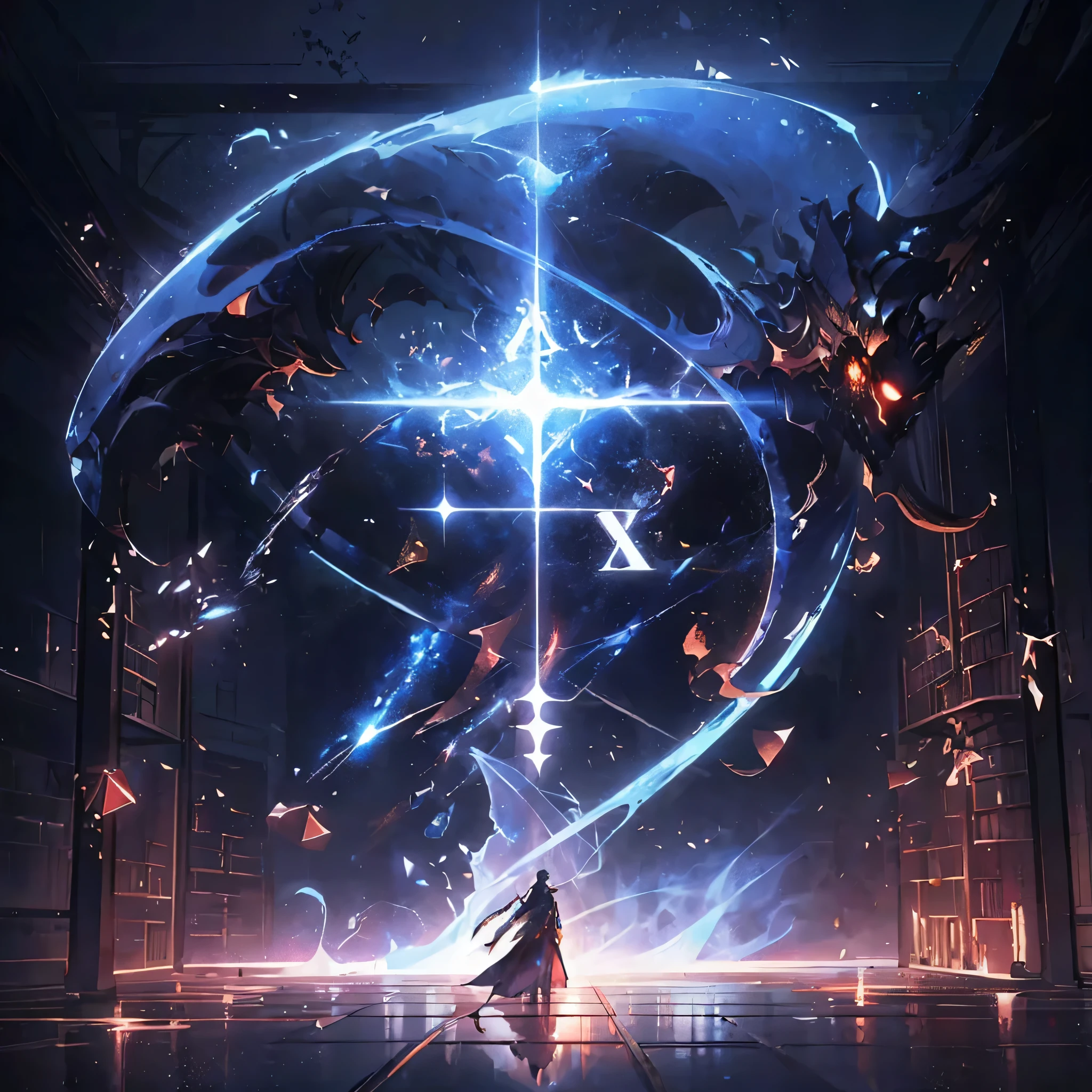 Kirito, Black swordsman, Standing in front of a huge blue star surrounded by lights, anime epic artwork, 2. 5 d cgi Anime fantasy artwork, rossdraws global illumination, Digital 2D Fantasy Art, from Arknights, Anime fantasy artwork, Anime Art Wallpaper 4k, Anime Art Wallpaper 4k, Epic fantasy digital art style, Animation Art Wallpaper 8k, Anime Fantasy Illustration