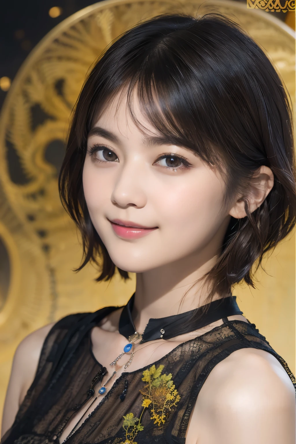 172
Shorthair, a 20 yo woman, gentle smile, abstract, (entangle:1.2), (background is fractal design:1.46)
