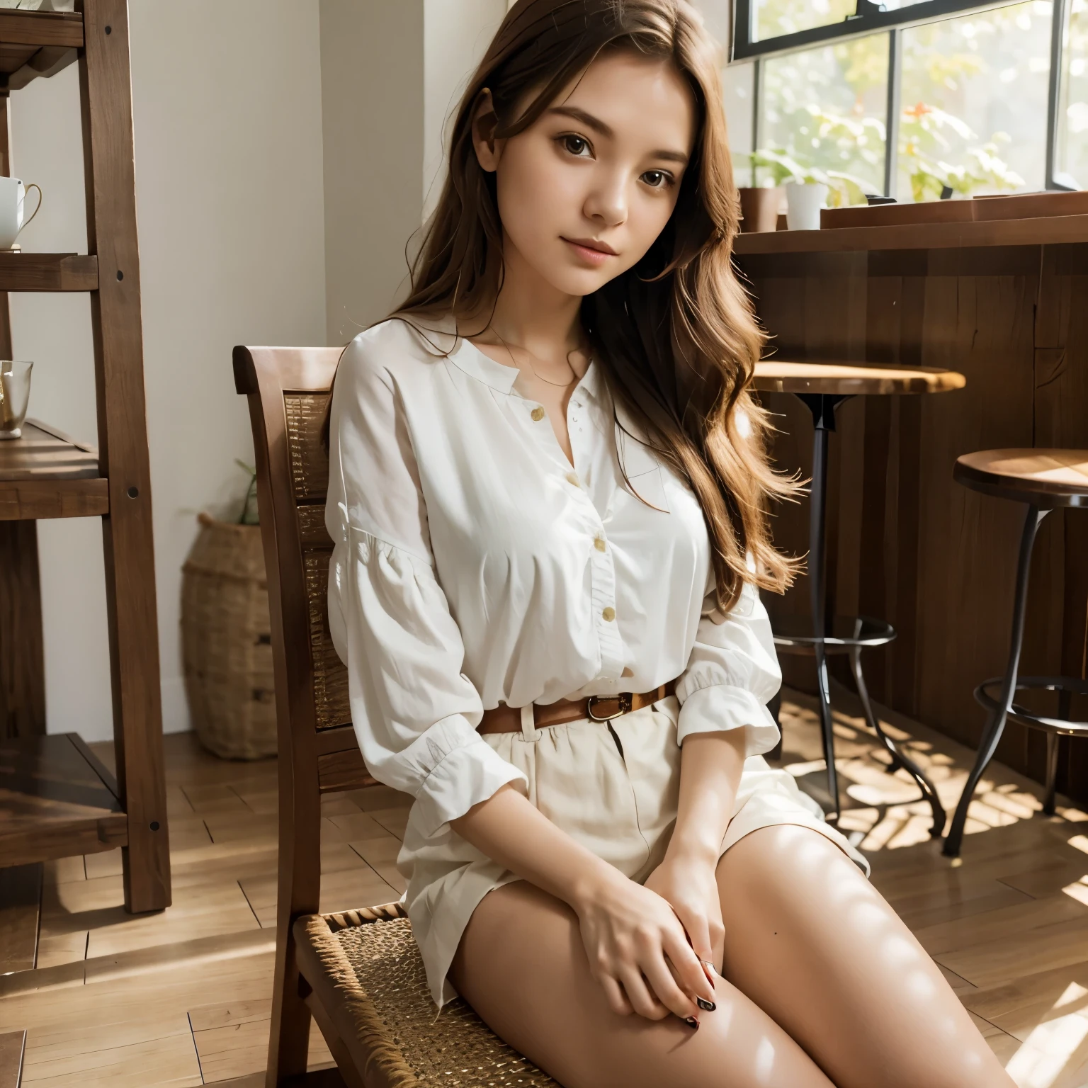 (masterpiece, best quality:1.2), 1 girl, alone,cafes,full-body shot