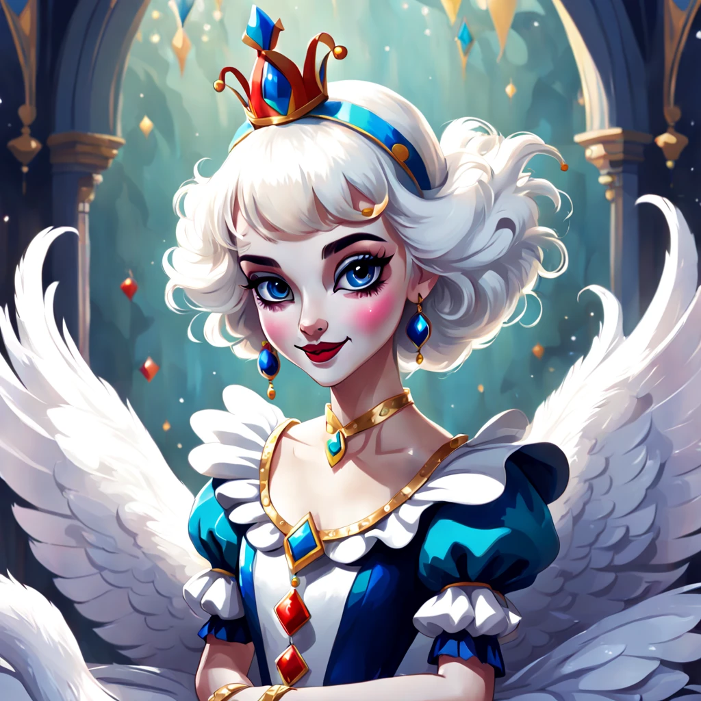 Odette White Swan in cute jester  art style