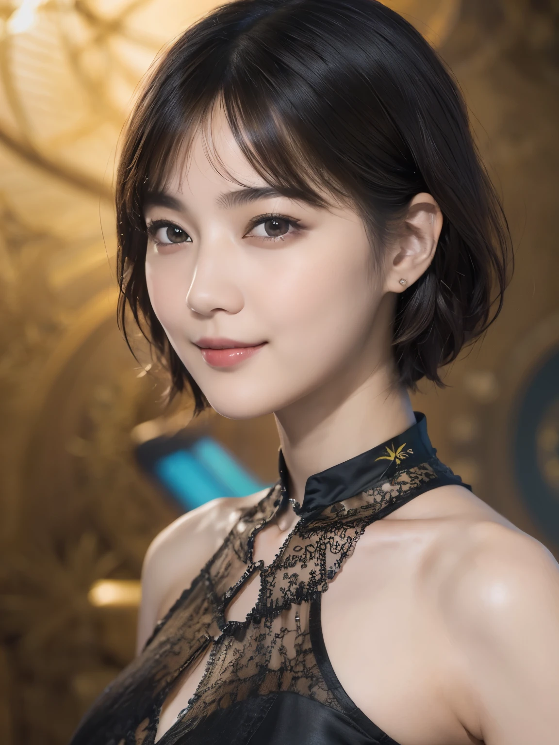 172
Shorthair, a 20 yo woman, gentle smile, abstract, (entangle:1.2), (background is fractal design:1.46)