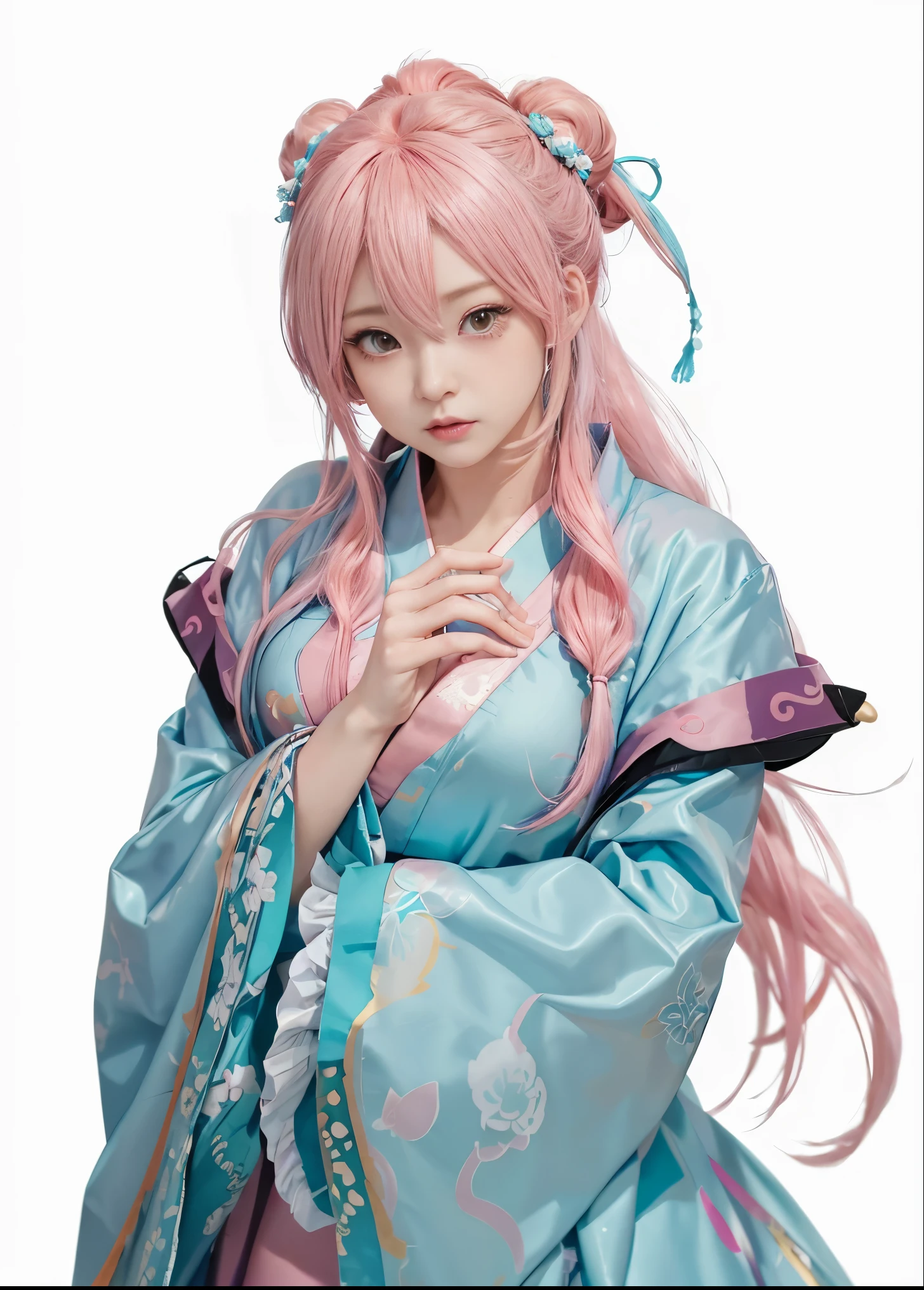 Close-up of a man with pink hair, Anime cute art style, Shirai, Pink ponytail hair and cyan eyes, 《Genshin》Keqing in, anime grandma, 绫香Genshin冲击, cute anime grandma in a nice dress, ((Wearing noble robes)), from《azur lane》Electronic games, anime goddess