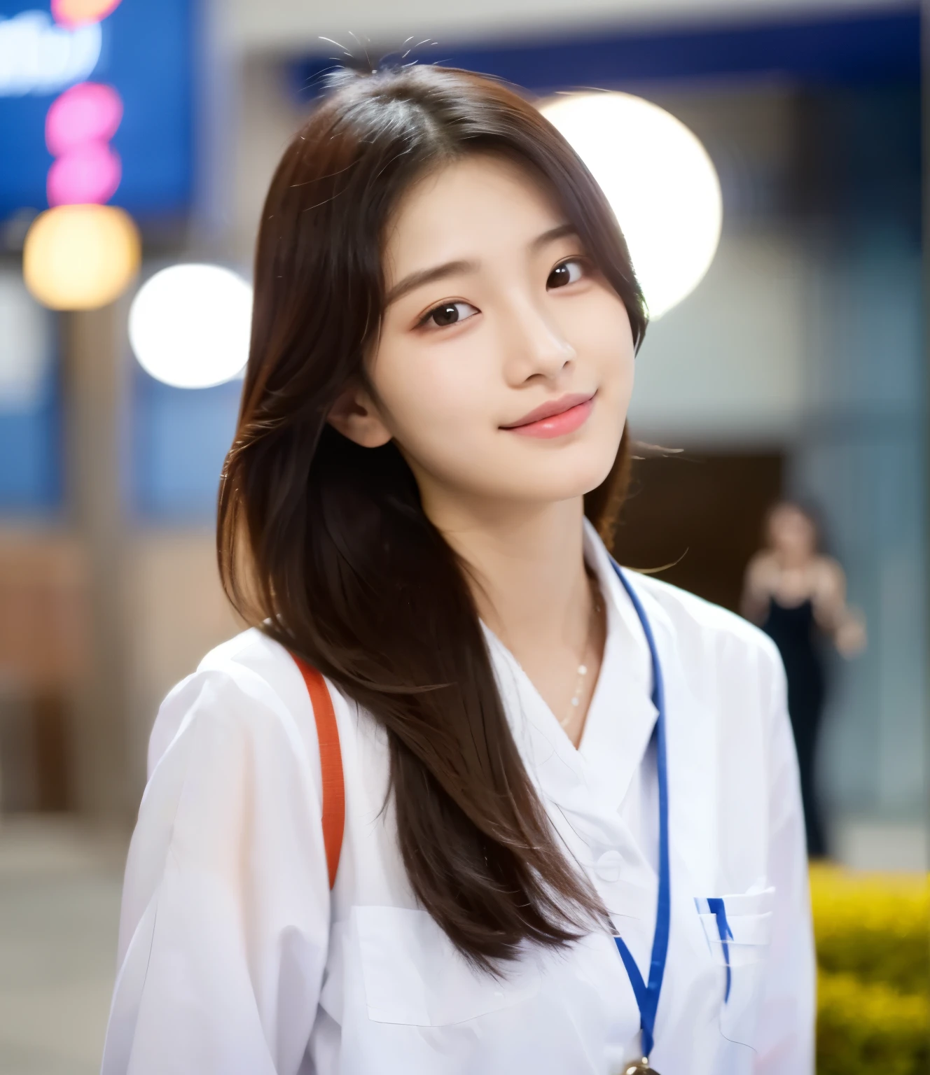 there is a woman that is standing in a building with a lanyard, jaeyeon nam, xintong chen, korean idol, jinyoung shin, xision wu, tzuyu from twice, korean girl, profile pic, ruan cute vtuber, 2 2 years old, heonhwa choe, gongbi, wenfei ye, sakimichan