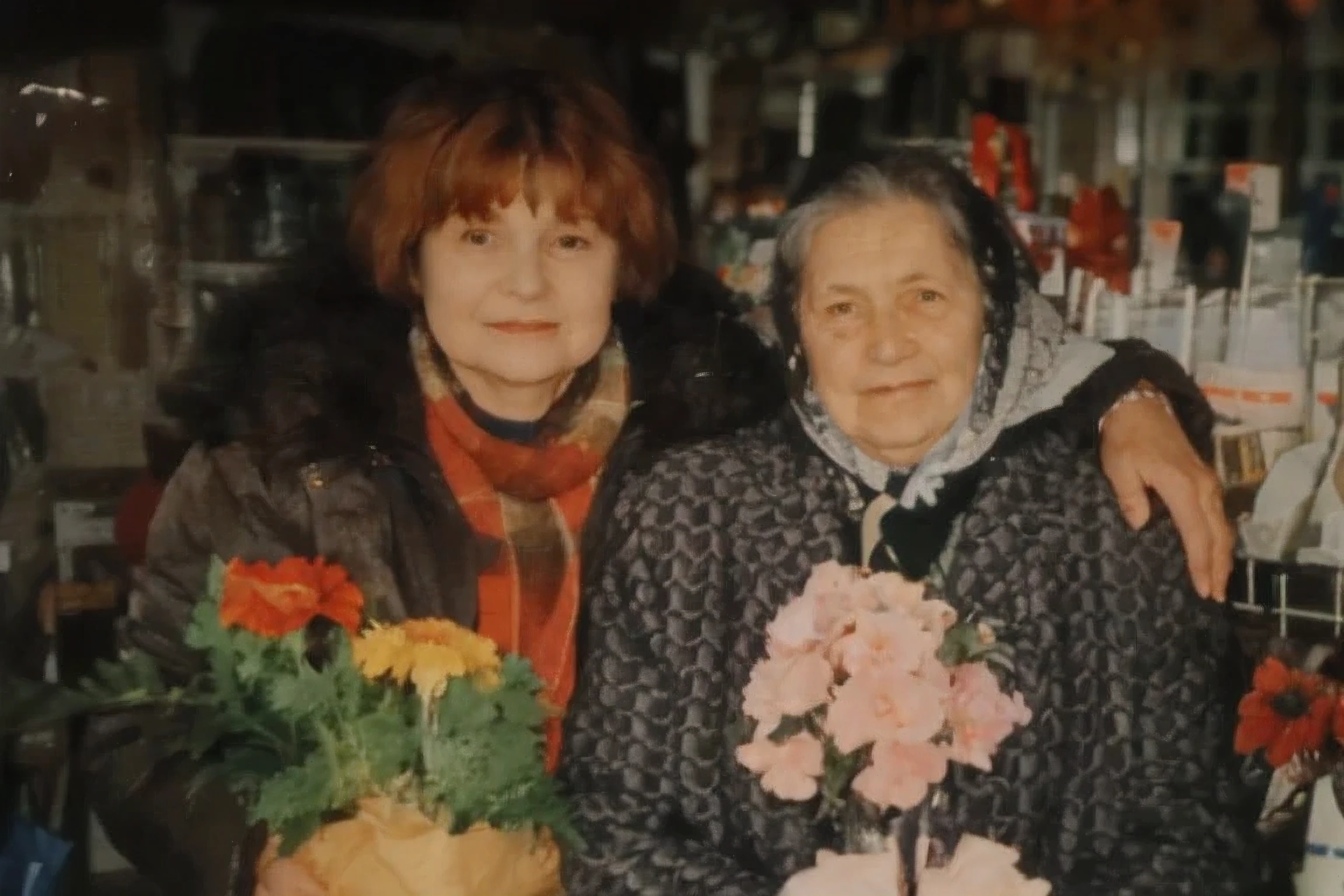 there are women and grandmother standing next to each other in a store, grandmother wearing headscraf maria panfilova, 1990's photo, moleksandra shchaslyva, photo 1 9 9 0 s, anastasia ovchinnikova, taken in the early 1990s, anna nikonova, historical image, photo taken in 1989