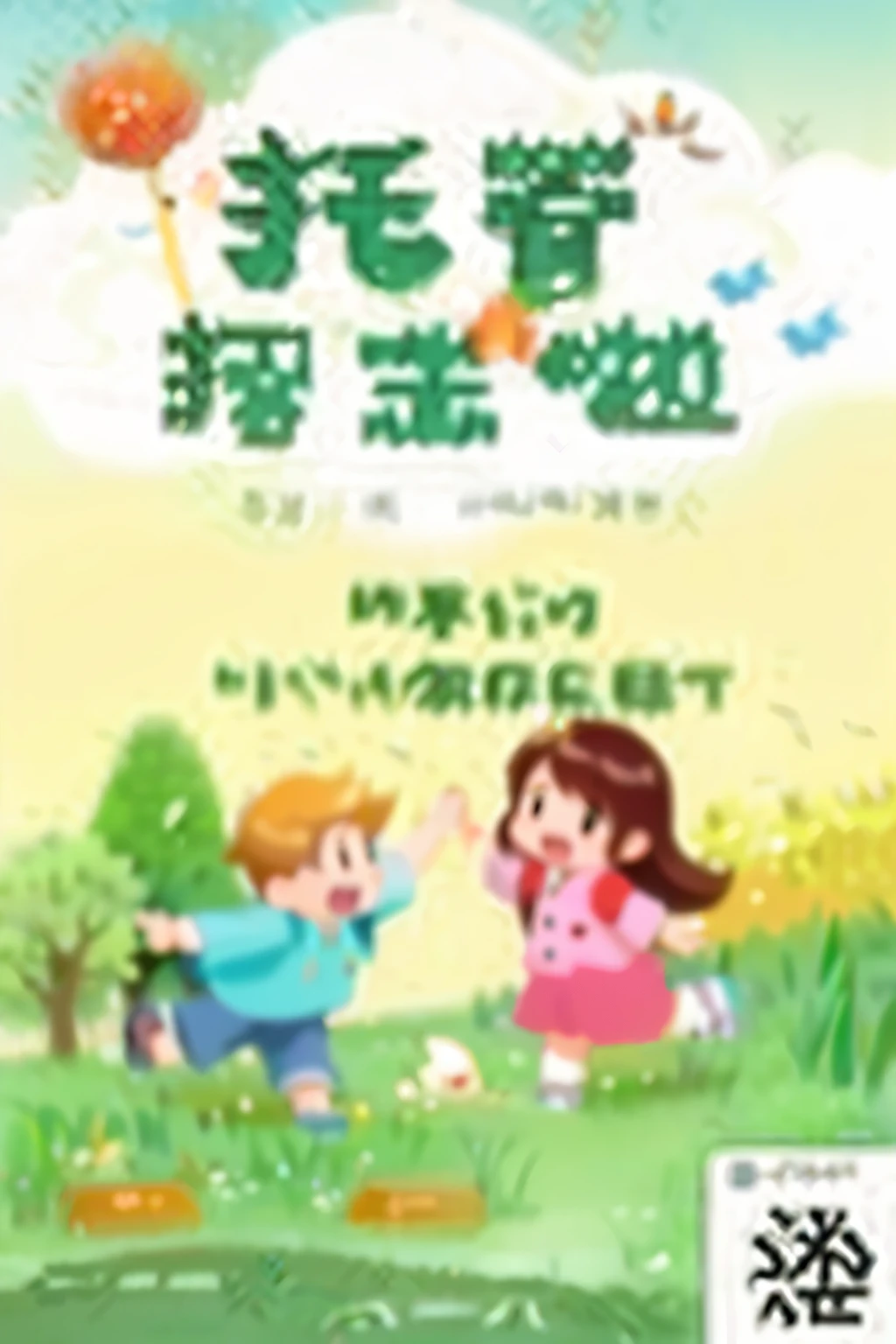 Picture of a children's book,Above is a photo of two children playing in the park, by Xia Chang, author:Yi Zaiguan, 2 d CG, children's book cover