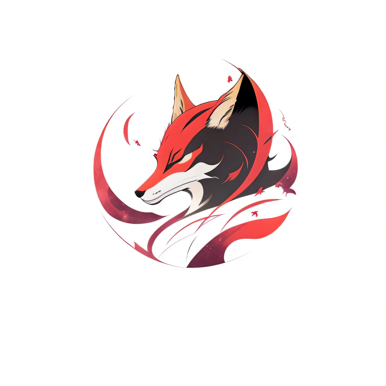 有一只白色背景的红黑fox狸, fox狸和灌木, fox, fox 三尾fox, Dragon King, 三尾fox, nine tails, cannon, 数字fox狸, logo No text, 白fox動漫, author:Master of Reading, 程式化的fox狸般的外观, inspired by noami, No text