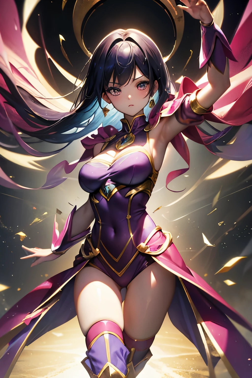 magical super girl, super thigh police suit, original character, masterpieces, 16k resolution,vibrant colors, dramatic lighting