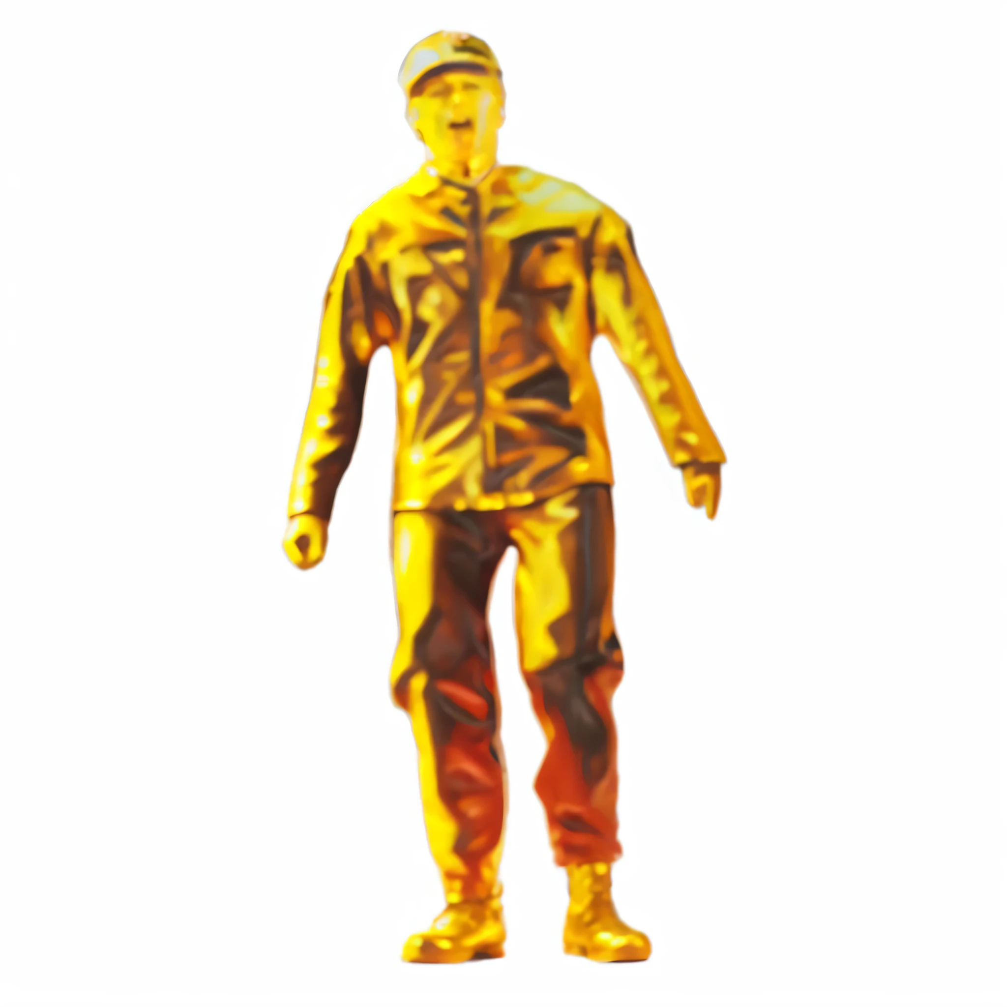 a gold statue of an American soldier in uniform and shouting in pain
