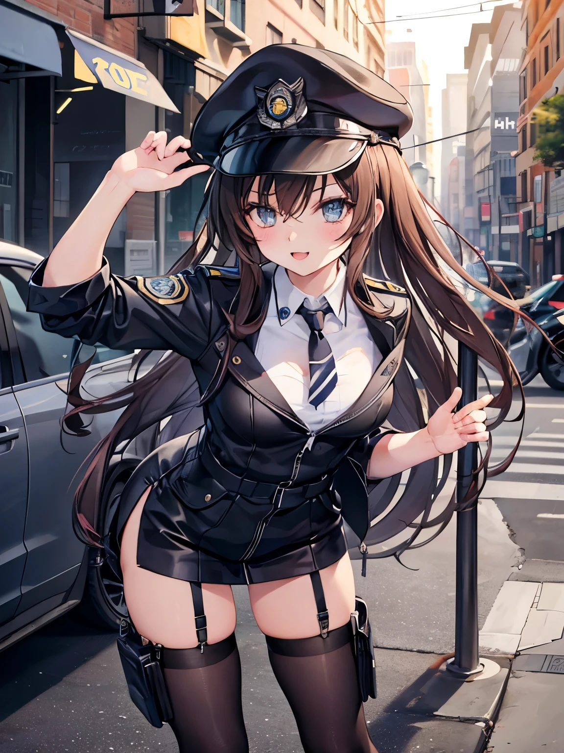 ((highest quality)),(ultra high resolution),(Super detailed),(detailed description),((best CG)),(best work of art),super precision art,amazing drawing art,(Fantasy art with precise details:1.5), (female officer:1.8),(beautiful and well-shaped face:1.5),smile:1.5,(Detailed military uniform:1.6,Very precise and detailed pattern),glamorous body:1.3,