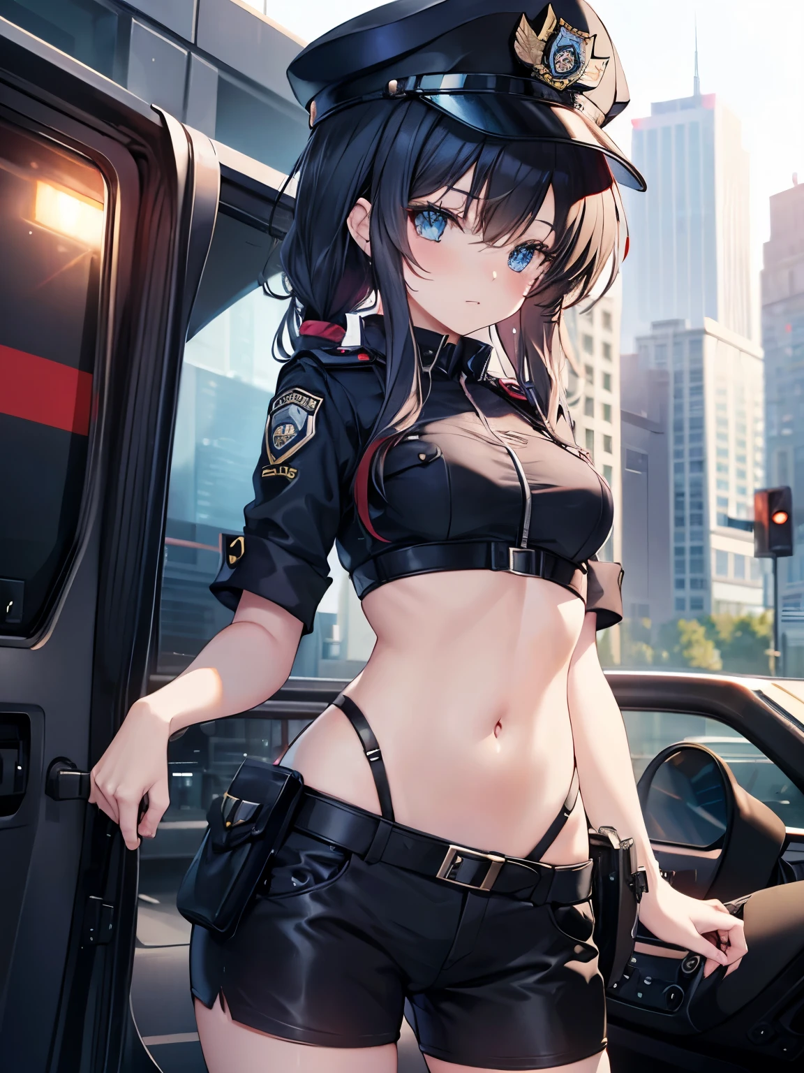 Still a kitten (DXD), 1 girl, police uniform, police hat, policewoman, small breasts,