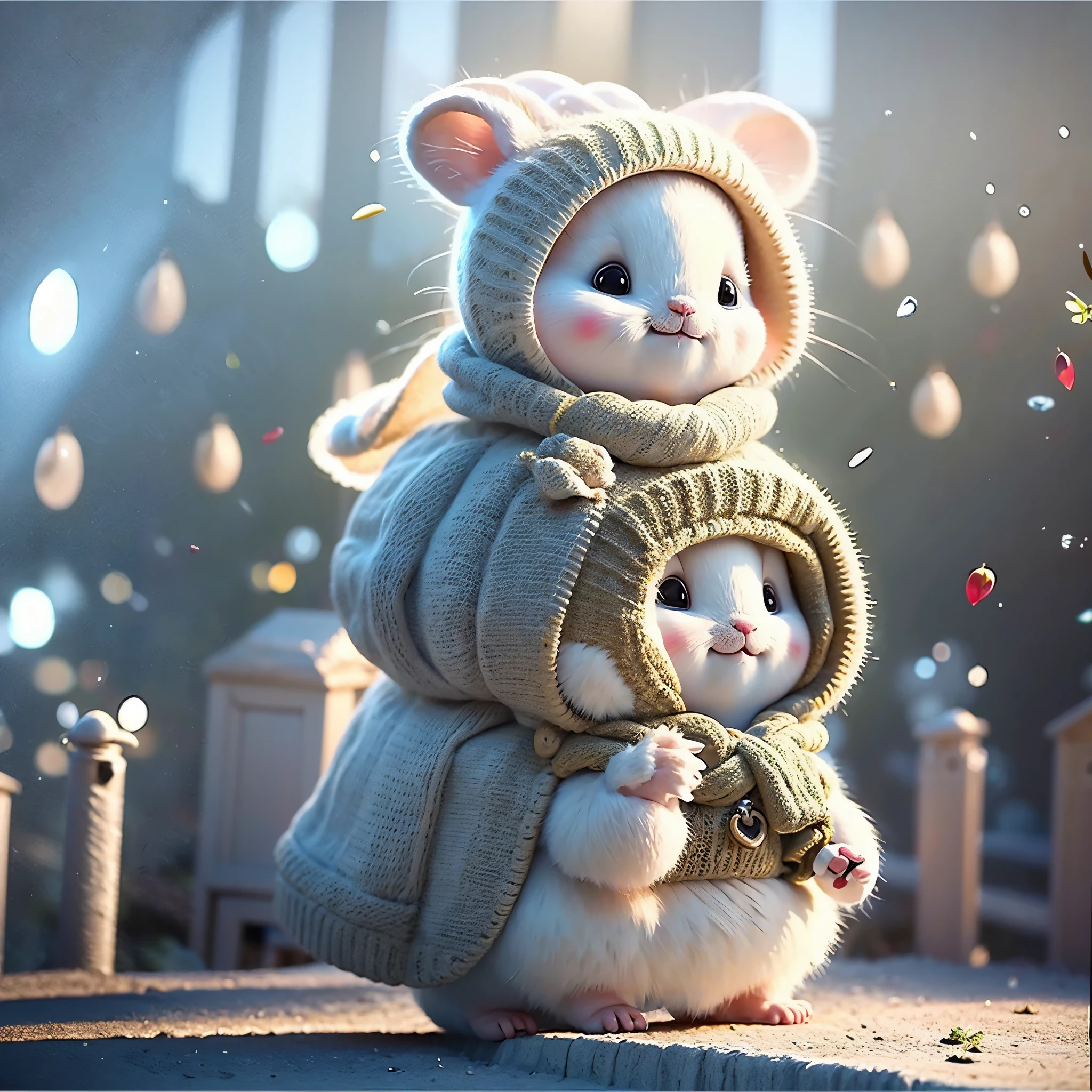 一张仓鼠模特wearing wedding dress,standing in front of church,Picture of bouquet in hand This hamster is a happy bride,wearing wedding dress,Waiting for your lover in front of the church。
