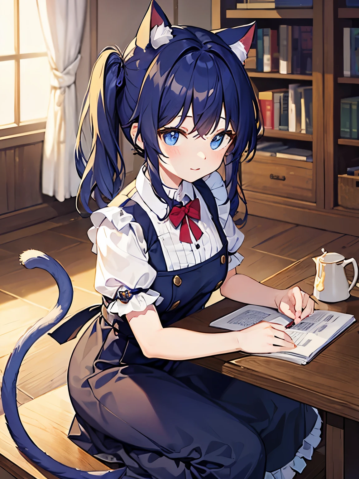 highest quality、ultra high resolution、beautiful eyes, Cat ear(Same color as hair)、cat tail(Same color as hair)、Maid clothes、