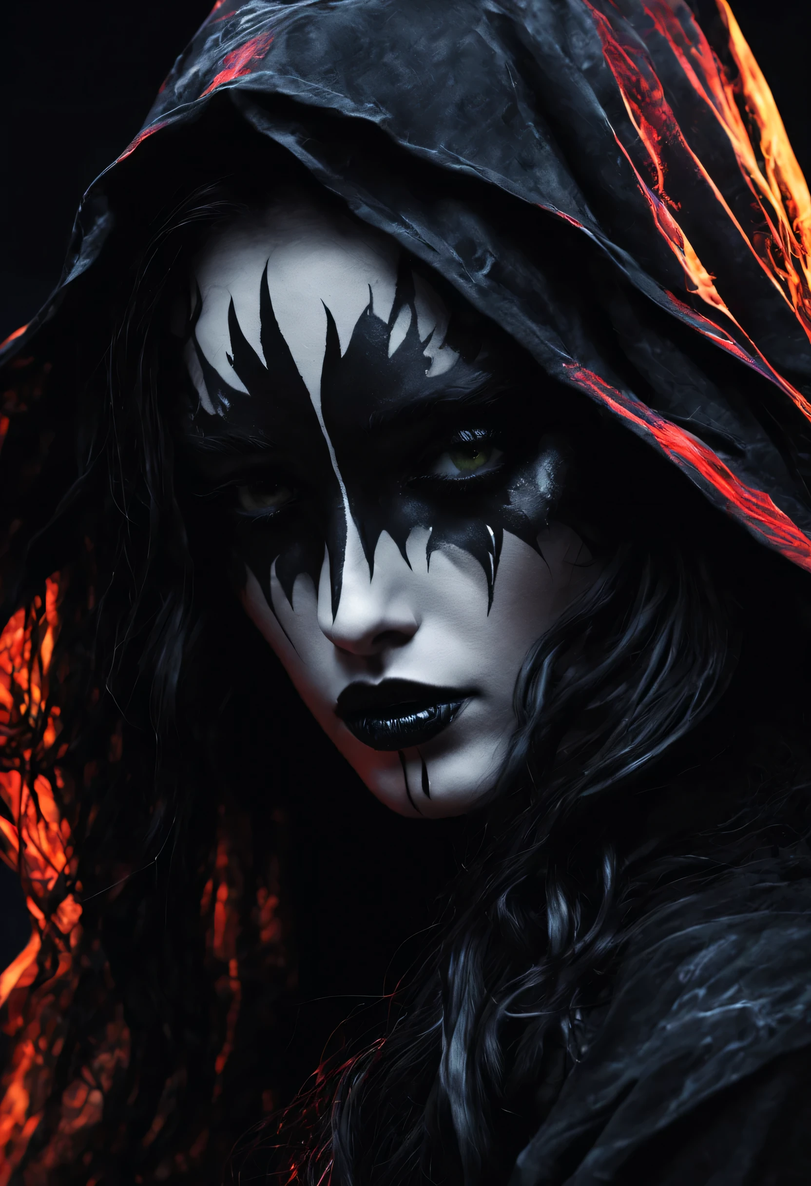 Create a pencil sketch of a mysterious character named "Nyx" who embodies the duality of light and darkness. Nyx has long flowing hair and wears a cloak that obscures half of their face, adding to the enigmatic aura.

In the sketch, depict one half of Nyx's face and attire in vivid, vibrant colors symbolizing vitality, while the other half remains in detailed monochrome, accentuating the shadows and mystery surrounding Nyx. Let the contrast between the colored and monochrome parts highlight the character's internal conflict or complexity.

Consider incorporating subtle elements such as wisps of shadowy tendrils intertwining with the vibrant colors to emphasize Nyx's dual nature.

Feel free to add any additional details or embellishments that enhance the character's mystique and captivate the viewer's imagination.