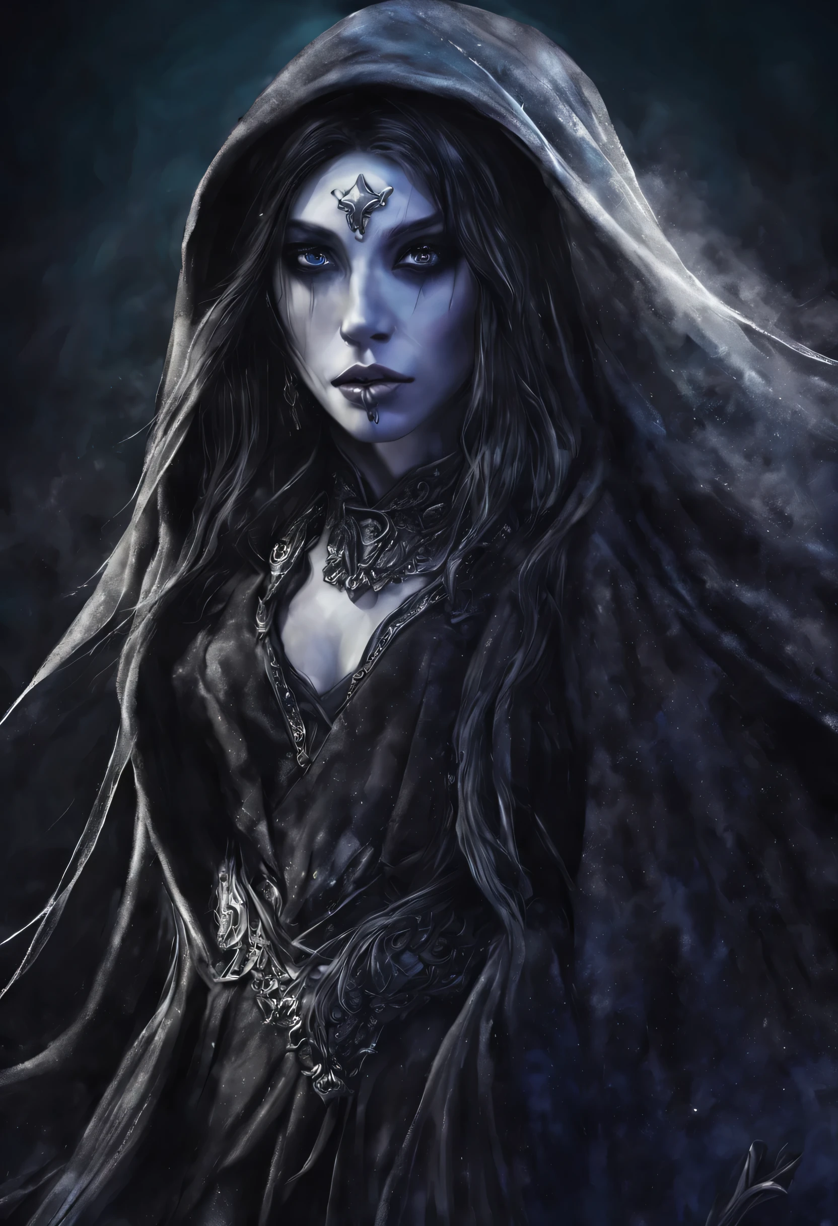 Create a pencil sketch of a mysterious character named "Nyx" who embodies the duality of light and darkness. Nyx has long flowing hair and wears a cloak that obscures half of their face, adding to the enigmatic aura.

In the sketch, depict one half of Nyx's face and attire in vivid, vibrant colors symbolizing vitality, while the other half remains in detailed monochrome, accentuating the shadows and mystery surrounding Nyx. Let the contrast between the colored and monochrome parts highlight the character's internal conflict or complexity.

Consider incorporating subtle elements such as wisps of shadowy tendrils intertwining with the vibrant colors to emphasize Nyx's dual nature.

Feel free to add any additional details or embellishments that enhance the character's mystique and captivate the viewer's imagination.