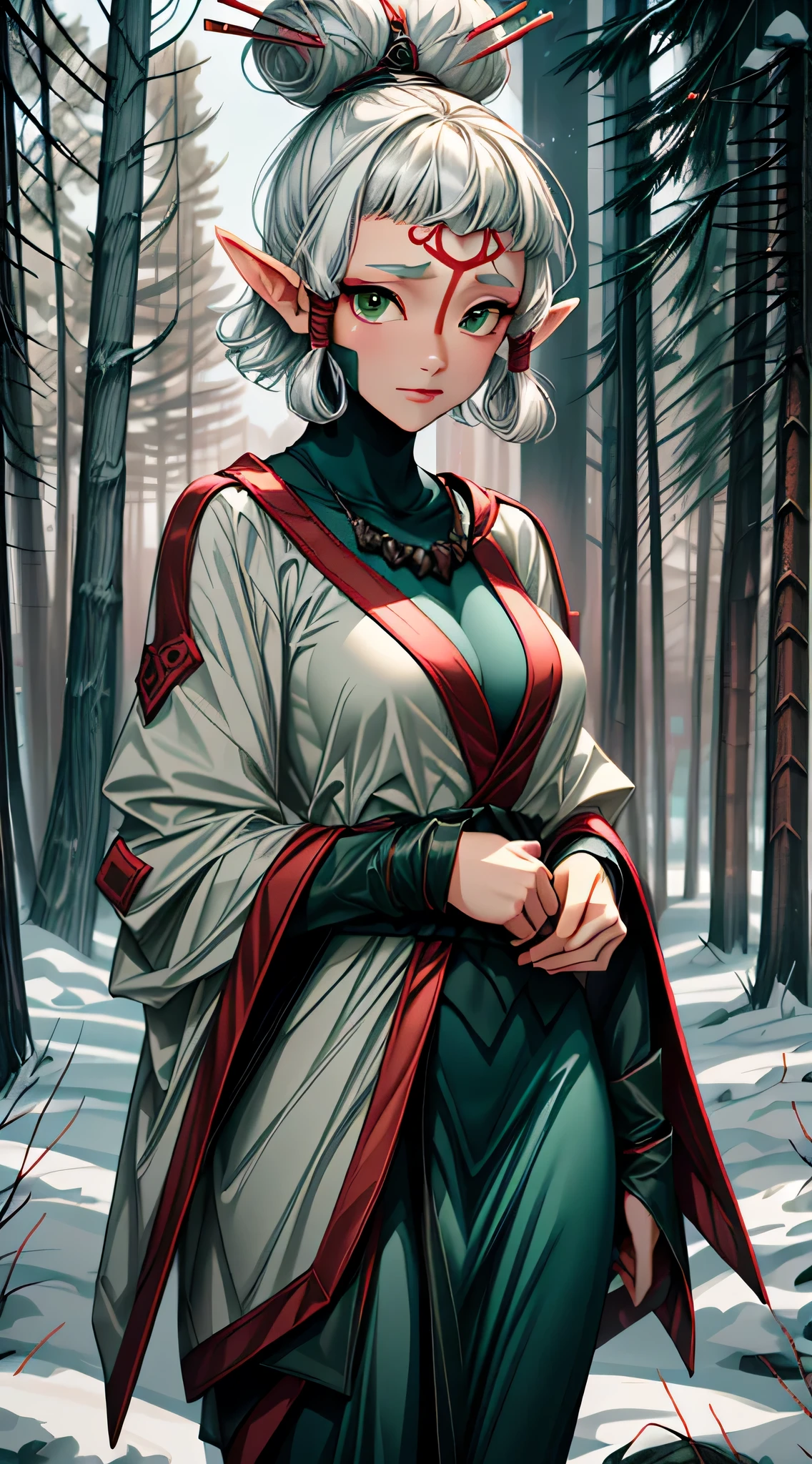 paya, cute elf,((anime elf with extremely cute and beautiful brown hair)), (((elf))), (((elf ears))),((((white hair:1.35,short brown hair,boy haircut,tny short haircut,colored inner hair,ear breathing)))),(((green_eyes:1.3))),intricate eyes,beautiful detailed eyes,symmetrical eyes,big eyes:1.5,(((lustrous skin:1.5,bright skin: 1.5,skin tanned,shiny skin,very shiny skin,shiny body,plastic glitter skin,exaggerated shiny skin,illuminated skin))),(detailed body,(detailed face)), cute,slutty,erotic,daring,((nsfw)), (((intricate outfit,intricate clothes,embroidered outfit,ornate outfit,embroidered clothes,ornate clothes))), (dynamic pose:1.0),happy,smile,(centered,scale to fit dimensions,Rule of thirds), ((snowy pine forest at night)), with dark stormy clouds,winter,scenery:1.25,((snow forest background)),Christmas tree, highres,sharp focus,(ultra detailed,extremely detailed),(photorealistic artwork:1.37),(extremely detailed CG unity 8k wallpaper),(((vibrant colors,vibrant theme))),(intricate),(masterpiece),(best quality),
