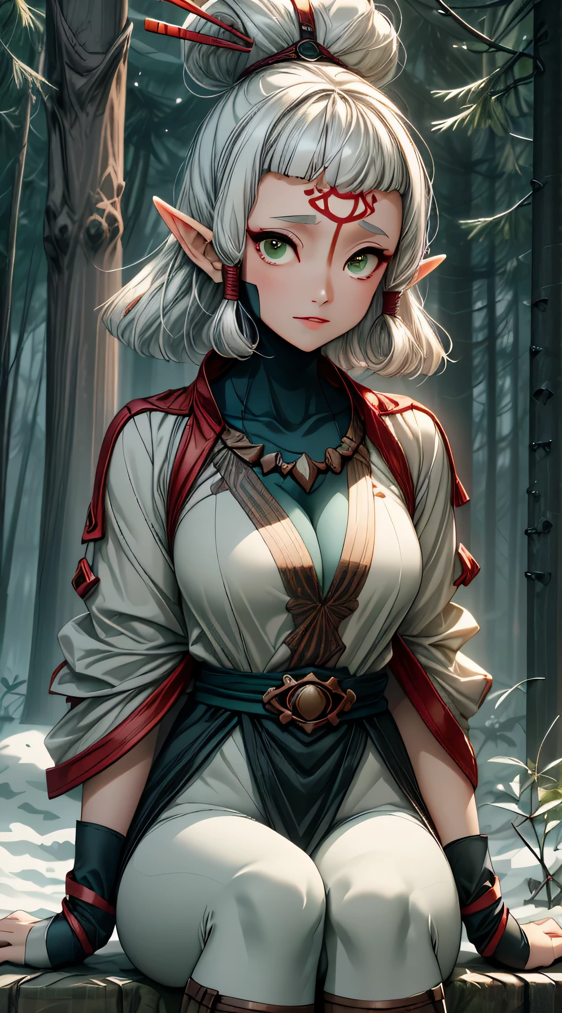 paya, cute elf,((anime elf with extremely cute and beautiful brown hair)), (((elf))), (((elf ears))),((((white hair:1.35,short brown hair,boy haircut,tny short haircut,colored inner hair,ear breathing)))),(((green_eyes:1.3))),intricate eyes,beautiful detailed eyes,symmetrical eyes,big eyes:1.5,(((lustrous skin:1.5,bright skin: 1.5,skin tanned,shiny skin,very shiny skin,shiny body,plastic glitter skin,exaggerated shiny skin,illuminated skin))),(detailed body,(detailed face)), cute,slutty,erotic,daring,((nsfw)), (((intricate outfit,intricate clothes,embroidered outfit,ornate outfit,embroidered clothes,ornate clothes))), (dynamic pose:1.0),happy,smile,(centered,scale to fit dimensions,Rule of thirds), ((snowy pine forest at night)), with dark stormy clouds,winter,scenery:1.25,((snow forest background)),Christmas tree, highres,sharp focus,(ultra detailed,extremely detailed),(photorealistic artwork:1.37),(extremely detailed CG unity 8k wallpaper),(((vibrant colors,vibrant theme))),(intricate),(masterpiece),(best quality), sitting
