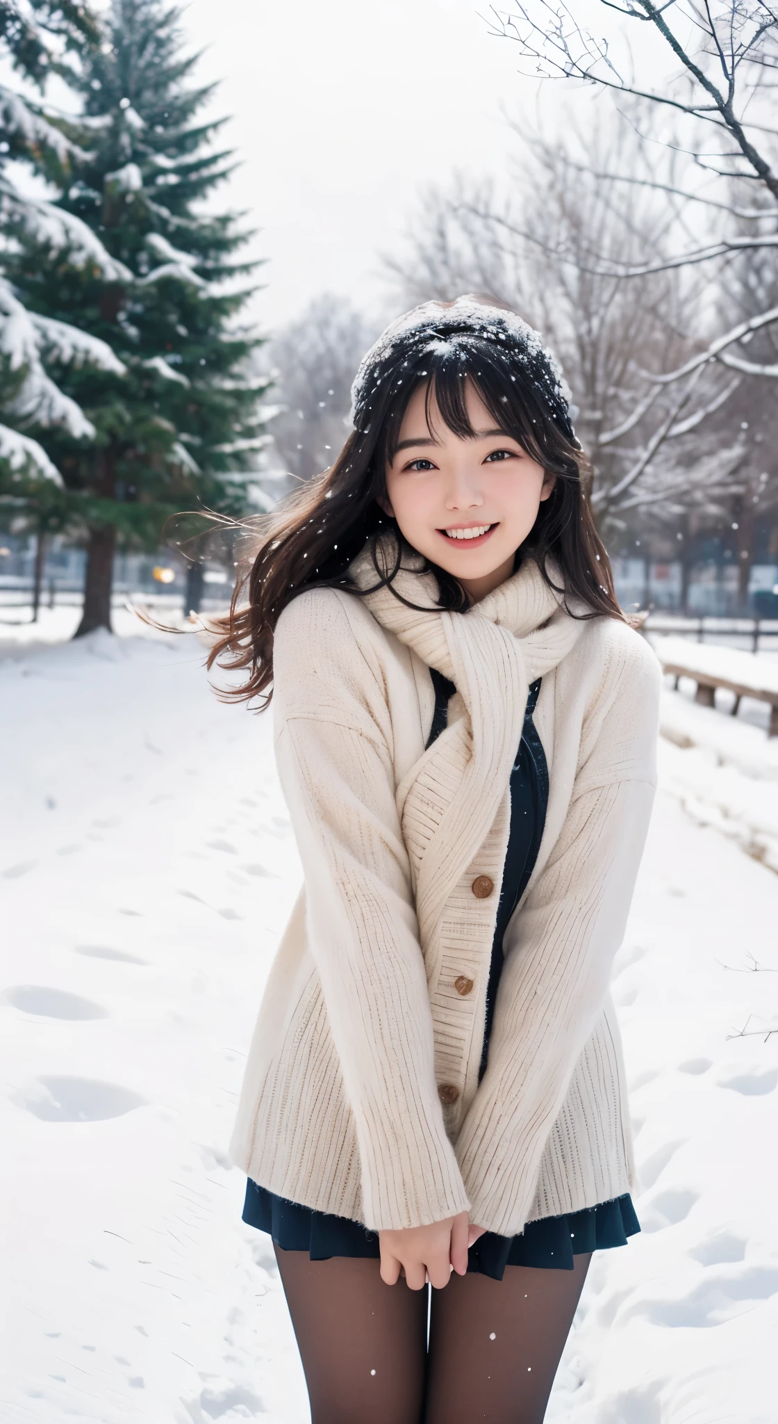 (Photographed by my boyfriend)、I'm so embarrassed、order an embarrassing pose、((front view))、(highest quality、masterpiece)、NSFW、Stylish nudity、blush、Life、8k、ribbon hair ornament、looking at the viewer、wavy hair、laughter、open your mouth and smile、smile、Good atmosphere on site、with a 17 year old girl, snow scene, winter wonderland, cute and innocent look, rosy cheeks, sparkling eyes, warm winter clothes, ((take off half of your winter clothes))、((No clothes))、cold、Pose with movement、footsteps in the snow, falling snowflakes, frosty tree, snow ground, soft snow texture, gentle and delicate lighting, pastel color palette, dreamy atmosphere, quirky and magical, 高解像度のmasterpiece:1.2, Super detailed, realistic:1.37, bright colors, Bokeh、無邪気なsmile、hair blowing in the wind、close up of face、Smiling、