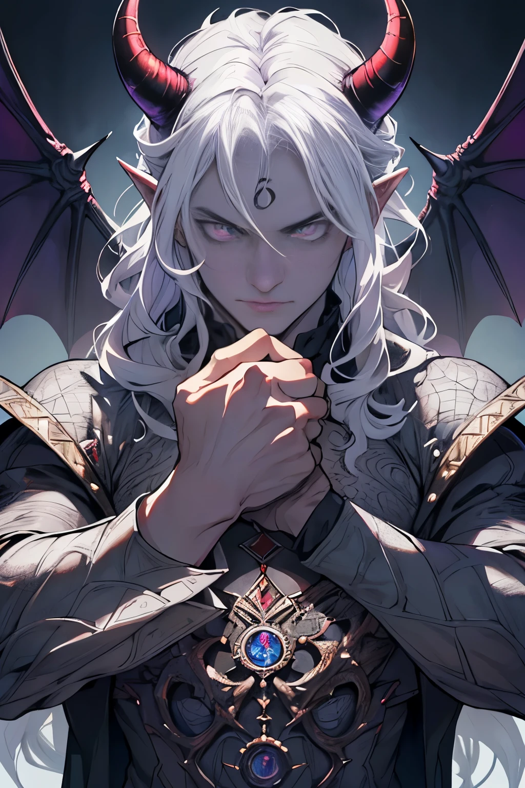 beste-Qualit, tmasterpiece, extra high resolution, Detailed, realisti, solo, The Man with the Gray Skin, demon, A devil with horns and curls that grow out of his forehead, dragon scales skin, violet eyes, tiefling, Devil's Tail, white skin color,without wings, in full height, D&D, Horror \(subject\), Dark Fantasy, Depth of field, non-human,(Ultra-detailed:1.3), Finely detailed, Ultra-detailed, (dynamicpose:1.0),(centered, scale to fit the dimensions, the rule of thirds), hight resolution, sharp-focus,(Ultra Detailed, Extremely detailed),(Photorealistic works of art:1.37),(extremely detailed CG unity 8k wallpaper),(((bright colours, A striking theme))),(Intricate),(Masterpiece),(Best Quality).