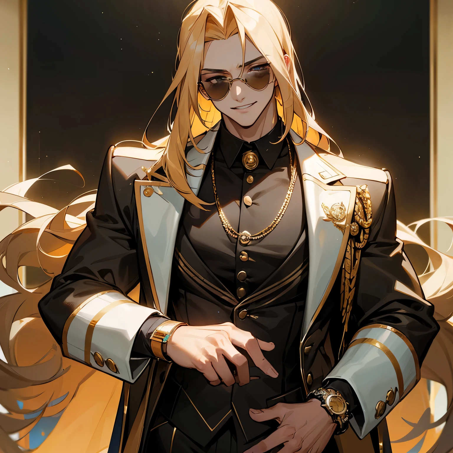 Maximilian “Max” Gold is the embodiment of youthful extravagance and opulence. With striking features, tousled golden locks, and a charming smile, Max captivates audiences with his undeniable charisma. Born into a wealthy family, he’s accustomed to the finer things in life and isn’t afraid to show it.
Ring Attire: Max dazzles in custom-made wrestling attire featuring shimmering gold accents, tailored to perfection to showcase his athletic physique. He accessorizes with gold chains, flashy watches, and designer sunglasses, exuding wealth and confidence with every step.