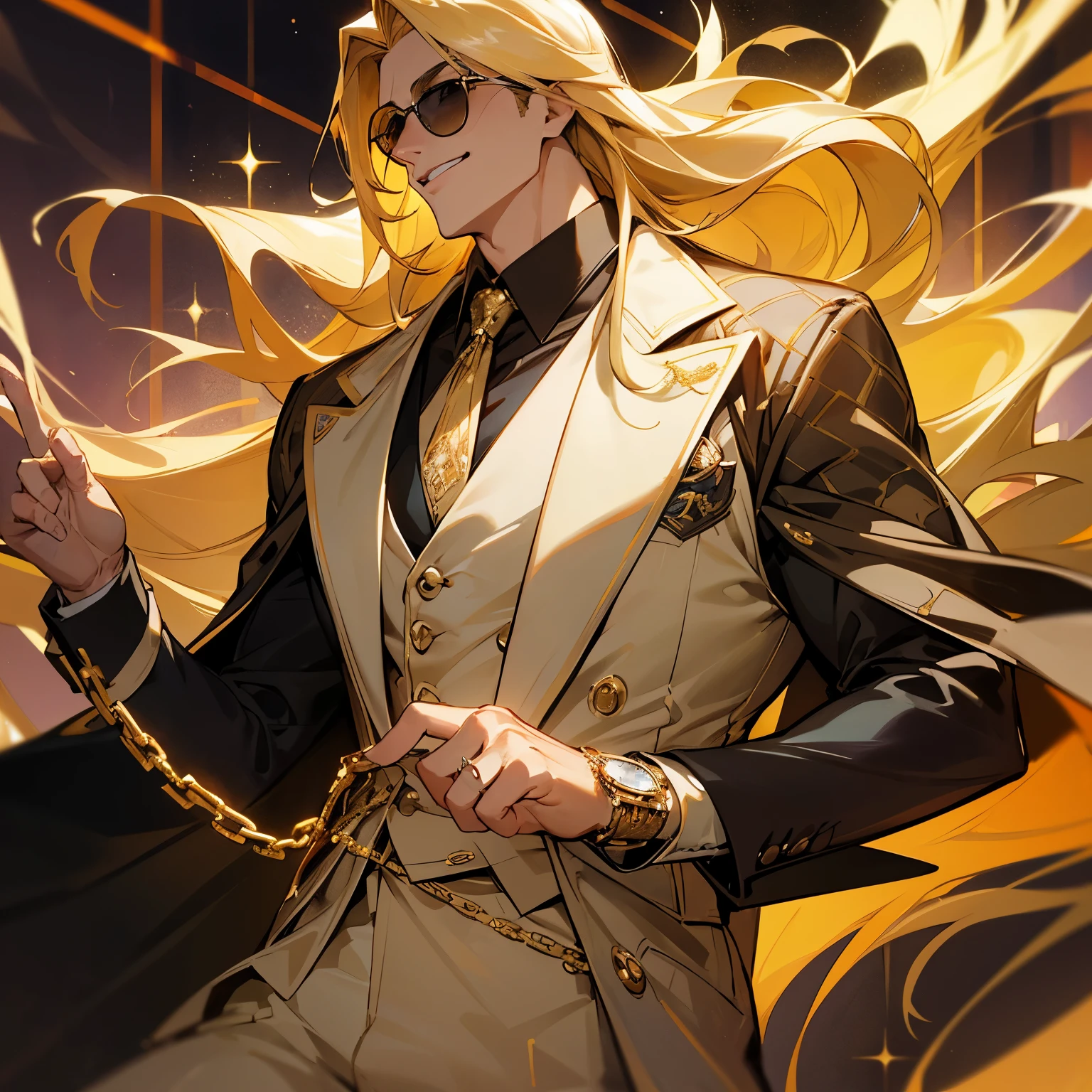 Maximilian “Max” Gold is the embodiment of youthful extravagance and opulence. With striking features, tousled golden locks, and a charming smile, Max captivates audiences with his undeniable charisma. Born into a wealthy family, he’s accustomed to the finer things in life and isn’t afraid to show it.
Ring Attire: Max dazzles in custom-made wrestling attire featuring shimmering gold accents, tailored to perfection to showcase his athletic physique. He accessorizes with gold chains, flashy watches, and designer sunglasses, exuding wealth and confidence with every step.