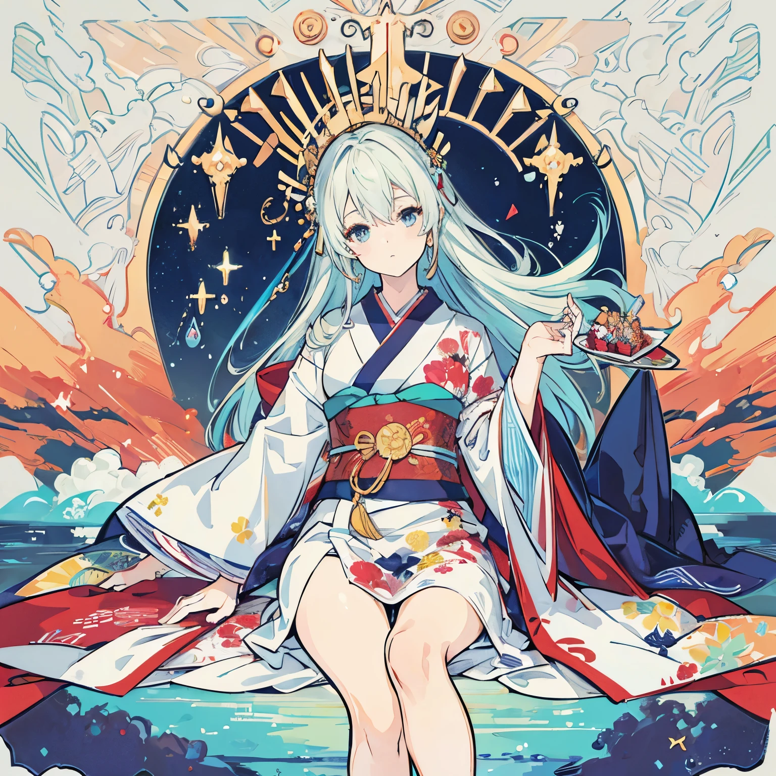 ((8K resolution))、((highest quality))、((masterpiece))、((Super detailed)) highest quality, masterpiece, 1 girl, alone, lie、spread your legs、naked、beautiful and detailed eyes, exquisite beauty, lively、kimono、temporarily stop、front、colorful、dynamic、With background、element、have confidence、Be expressive、poster、cover、movie、pixiv Tachi- e(magazine:1.3)、(cover style:1.3)