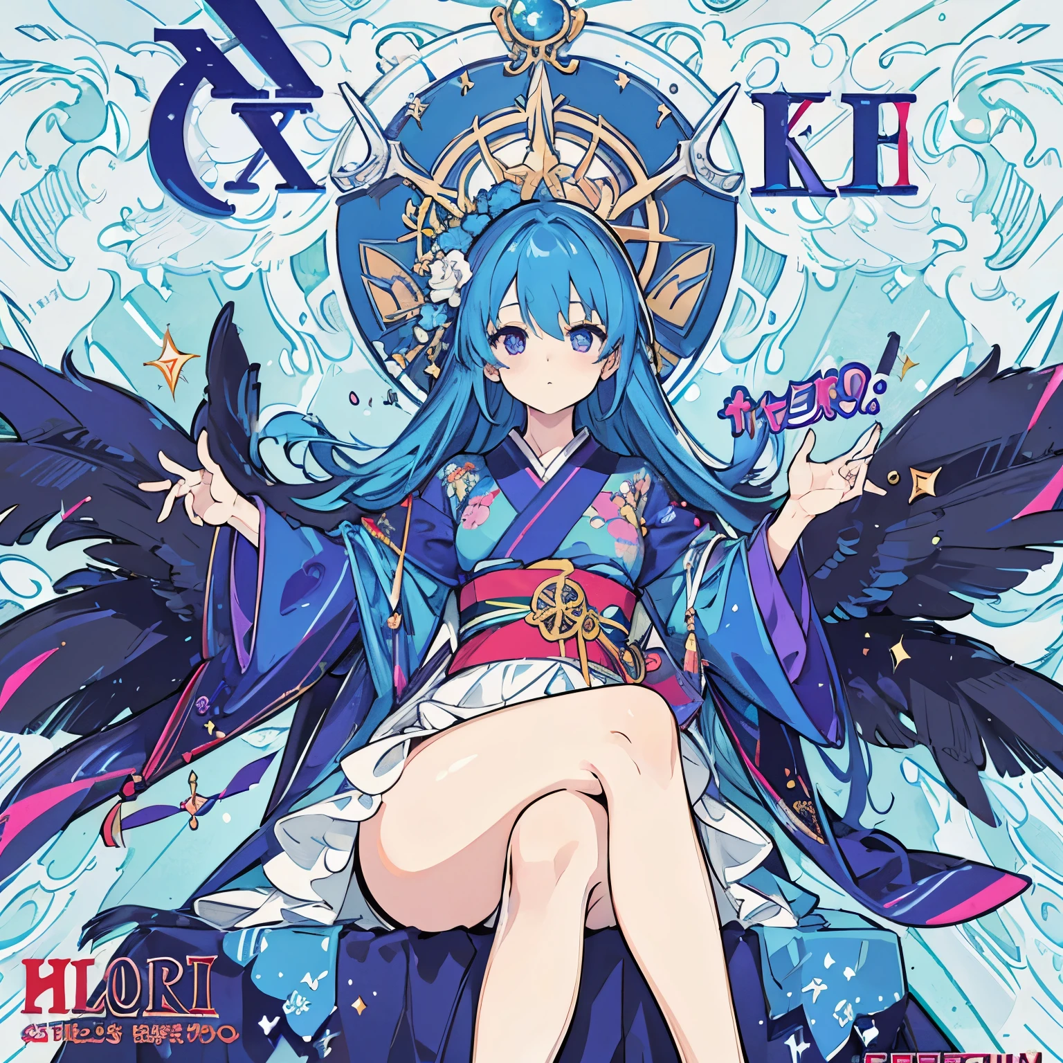 ((8K resolution))、((highest quality))、((masterpiece))、((Super detailed)) highest quality, masterpiece, 1 girl, alone, lie、spread your legs、naked、beautiful and detailed eyes, exquisite beauty, lively、skyblue, purple,kimono、temporarily stop、front、colorful、dynamic、With background、element、have confidence、Be expressive、poster、cover、movie、pixiv Tachi- e(magazine:1.3)、(cover style:1.3)