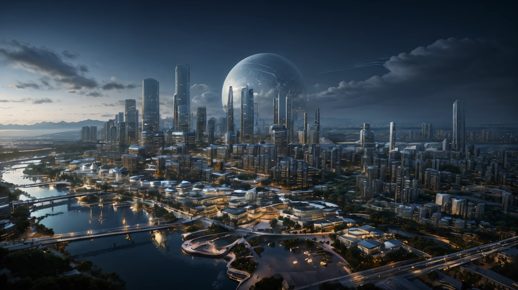 (best quality,4k,8k,highres,masterpiece:1.2),ultra-detailed,(realistic,photorealistic,photo-realistic:1.37),futuristic,gigantic biomechanical structures,towering skyscrapers,endless cityscape,gleaming lights reflecting on the surface of Megacity 2077,advanced technology integrated seamlessly with architecture,nanotechnology infused in every detail,hovering vehicles darting through the sky,extensive network of bridges and walkways connecting buildings,bustling population moving in all directions,advanced robotics and AI assistants assisting residents,advanced holographic displays projecting information into the air,exquisite metallic textures and reflective materials,interplay of shadows and light,neon lights illuminating the night,ethereal colors changing with the rhythm of the city,sublime color contrast between the dark abyss and the luminous metropolis,dynamic atmosphere with swirling clouds and flying debris,elevated monorails weaving through the city,cloud-piercing mega towers stretching into the sky,a sense of awe and wonder as one gazes upon the cityscape,the surreal merging of humanity and technology,inspiring a vision of the future of mankind.