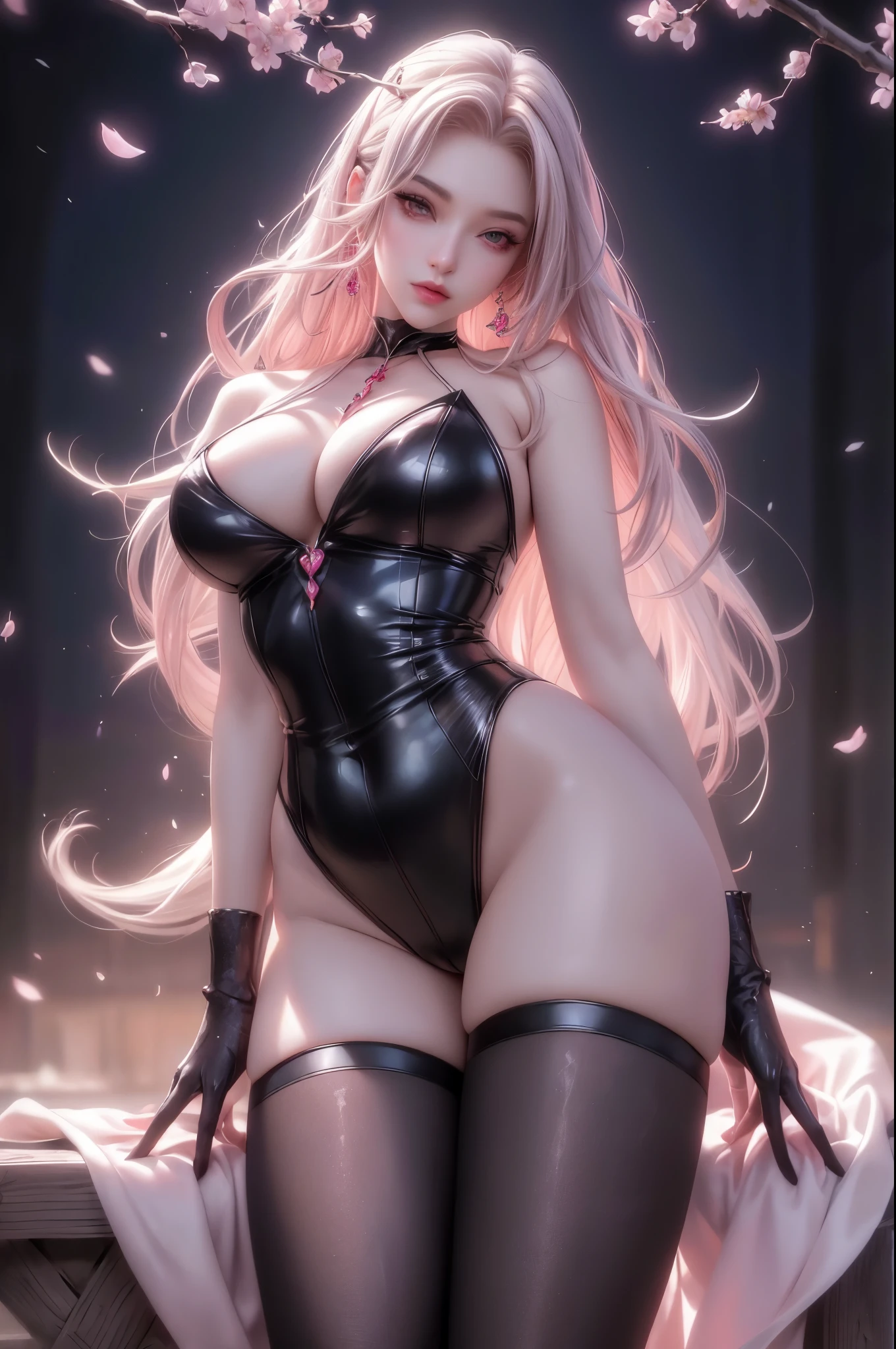 (best quality,4k,8k,highres,masterpiece:1.2),ultra-detailed,(realistic,photorealistic,photo-realistic:1.37),sexy anime girl,seductive body and looks,sexy pose,busty oversized breasts and thighs,anime style,beautiful detailed eyes,[long eyelashes],lustrous shiny hair,[bright colored hair],[alluring expression],provocative outfit,[revealing clothing],fluid motion,warm and soft lighting,vivid colors,graceful posture,alluring gaze,background of cherry blossoms,subtle blush on cheeks,perfectly shaped eyebrows,luscious lips,[sparkling eyes],sensual atmosphere